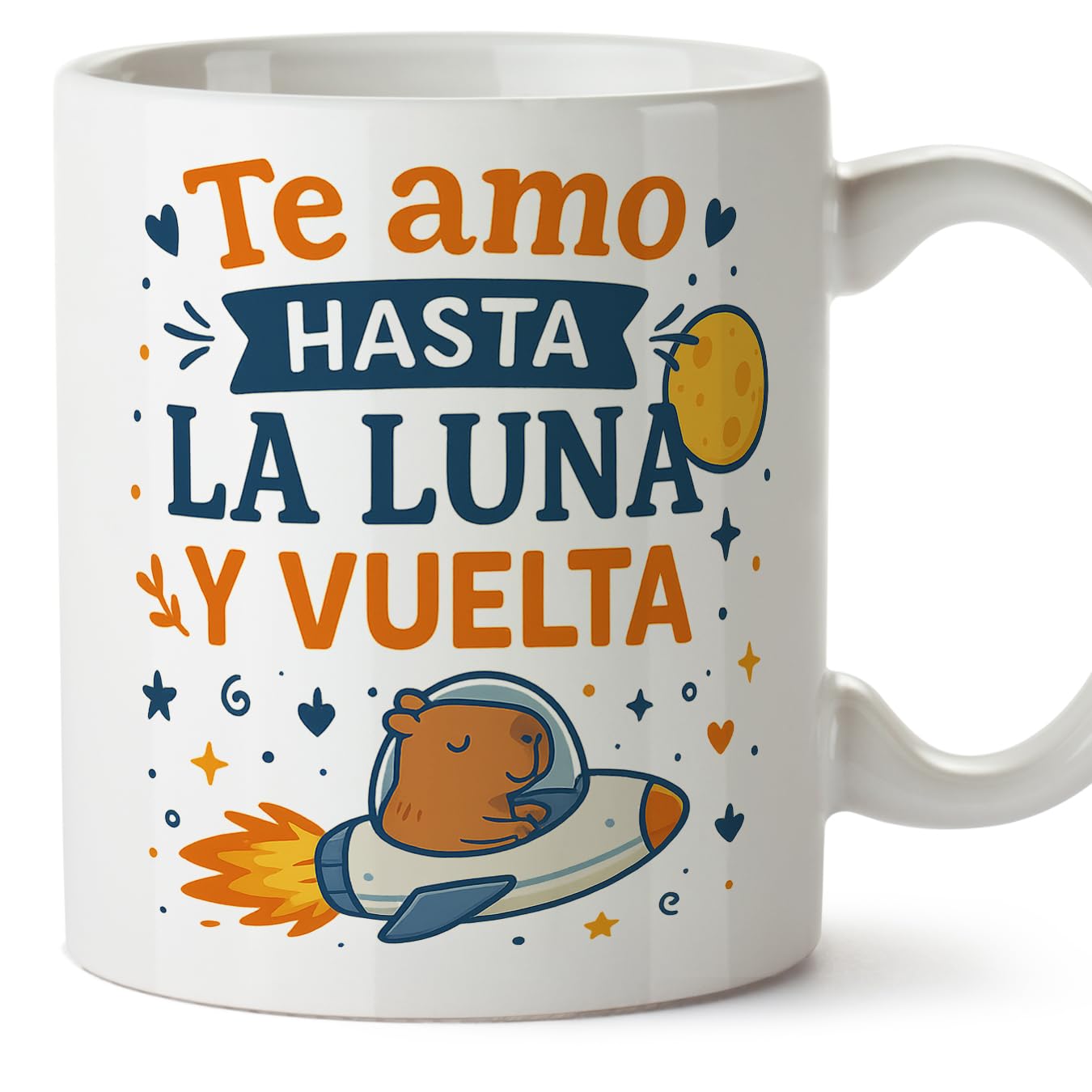 MUGFFINS taza enamorados Mug Te amo hasta la luna y vuelta en español | regalo original aniversario, capibaras, amor, novios, romántico, San Valentín, carpincho | capylove v2