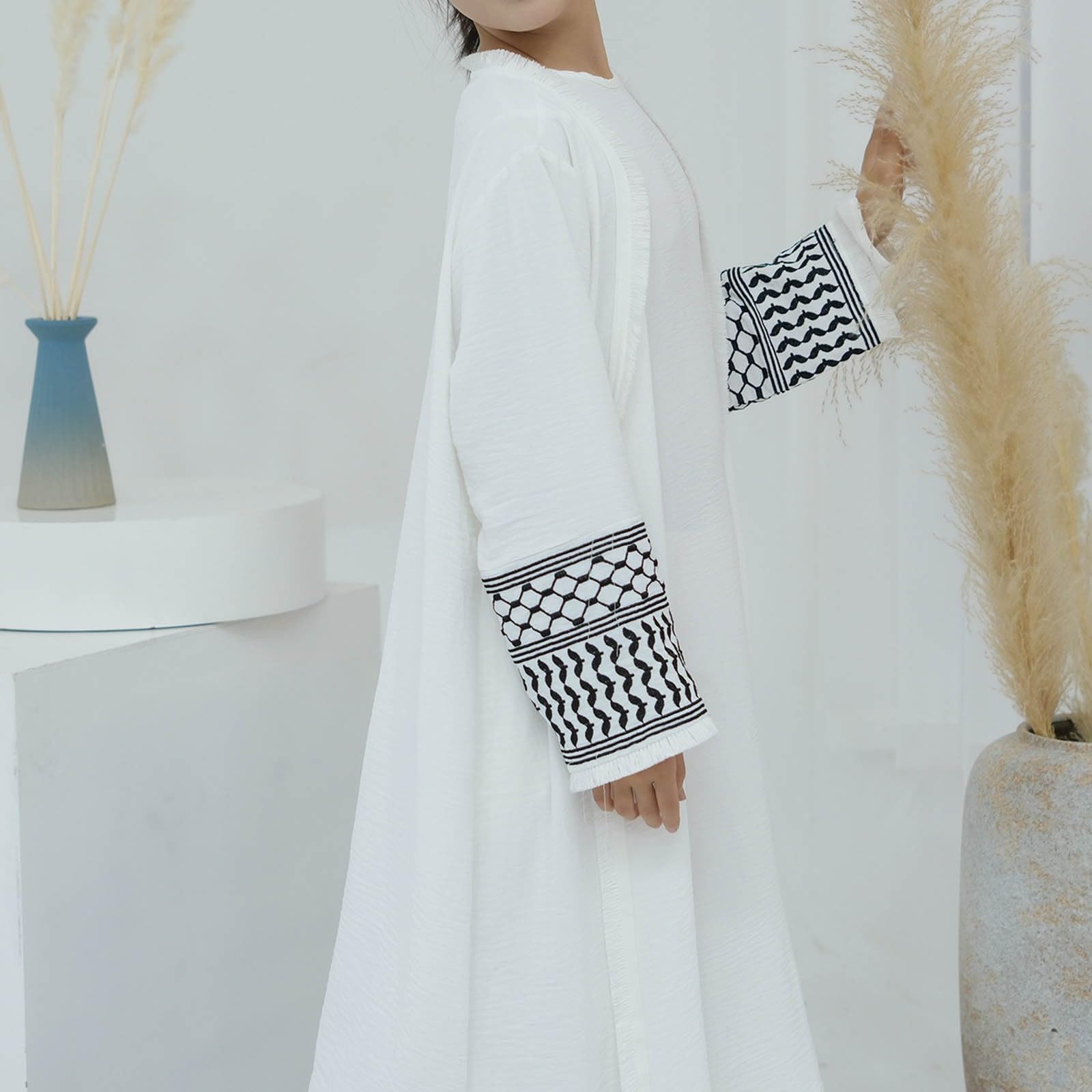 Vestidos Bebe Niña Verano Túnica Abaya Tradicional para Niñas con Bordados y Flecos Inspirados en la de Dubái y Turquía