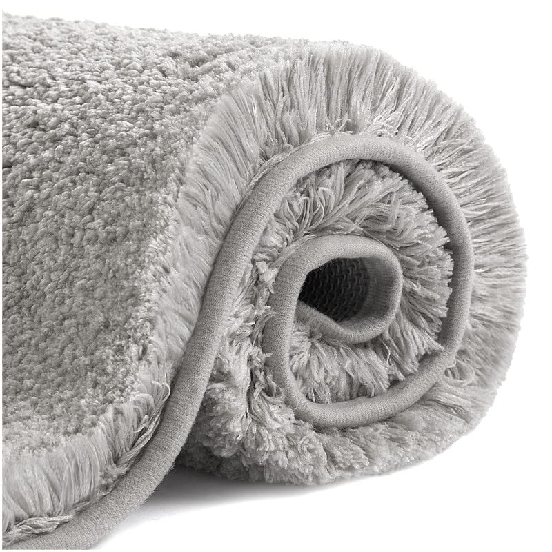 VANZAVANZU Bath Mats Non Slip Ultra Soft Absorbant Microfiber Fluffy Thick Bathroom Rugs Machine Washable (24"x36", Light Gray)