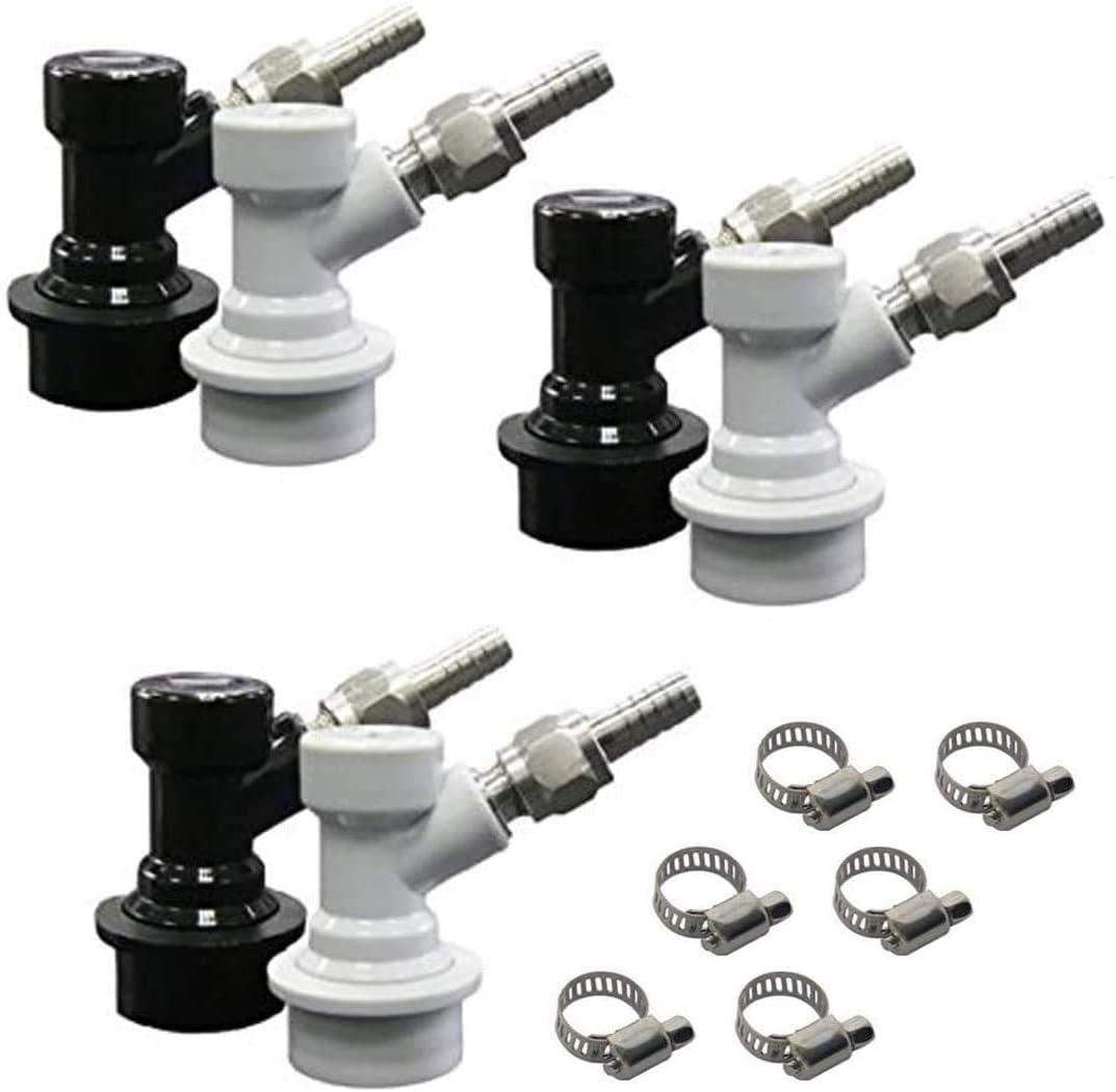 Corny Keg Ball Lock Quick Disconnect CO2 & Liquid with Swivel Nut & Worm Clamps for Cornelius Keg Home Brewing Kegging