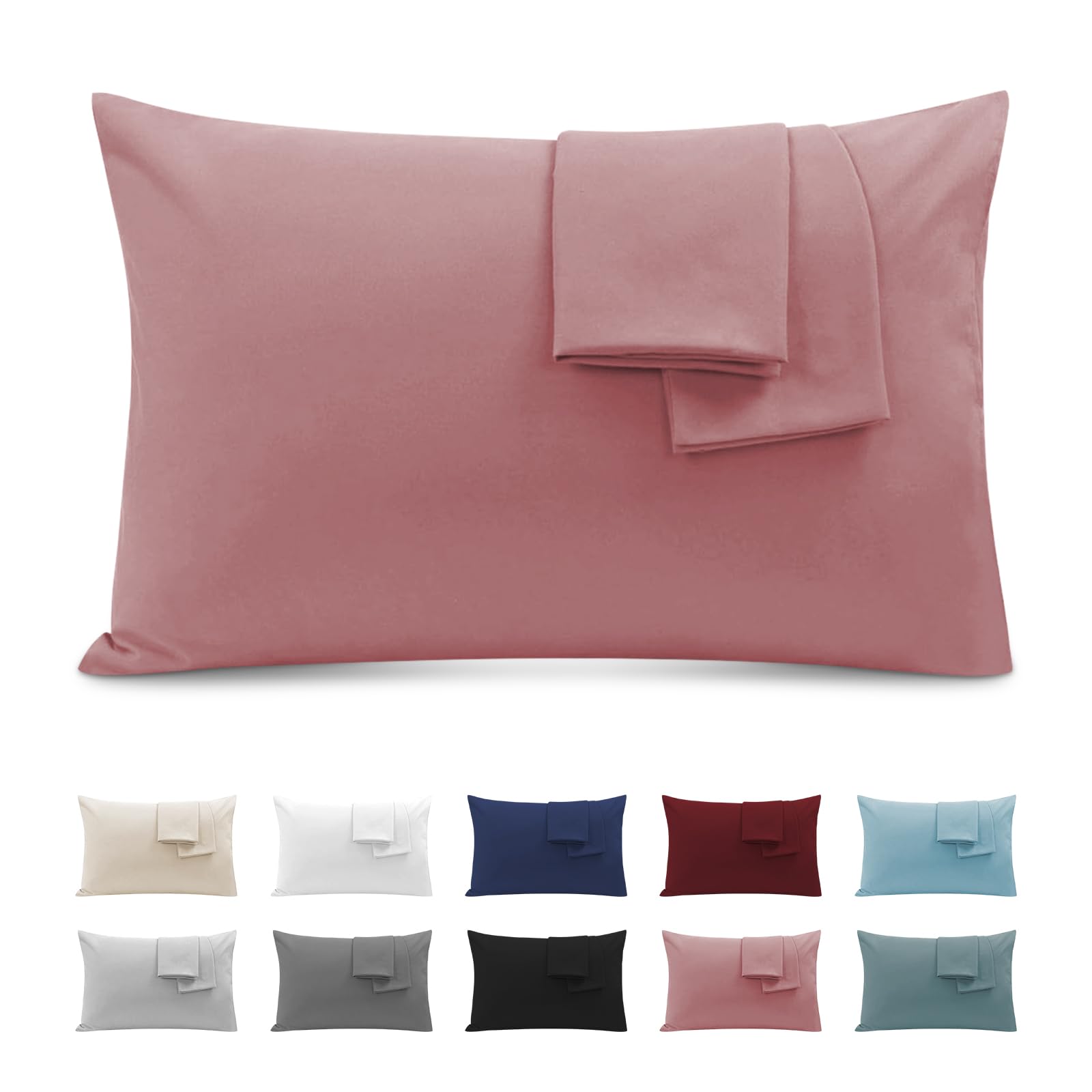 Pillow Cover 50 x 90 (Set of 2) - Pillow Case with Zip Microfibre Super Comfortable, Soft and Breathable - Dark Pink OEKO-TEX STANDARD 100