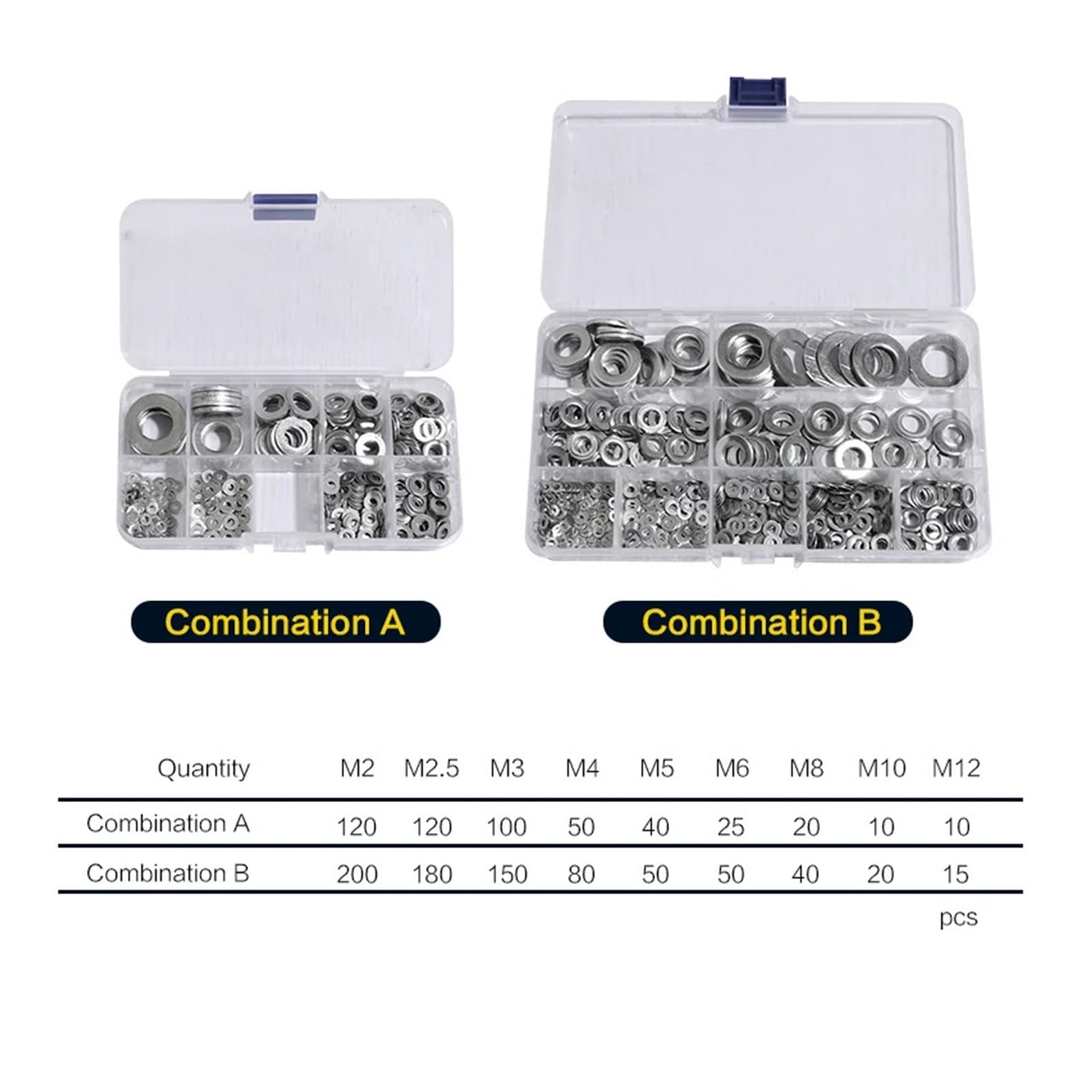 Assortiment de rondelles plates 50 à 785 pièces en acier inoxydable épais plat pour vis, métal sorti pour boulons (kit B (785 pièces)
