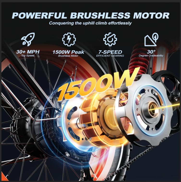 Image of 1500W Folding Electric Bike for Adults, 52V 20AH Large Removable Battery E Bike, 30+MPH, 80 Miles Max Range, 20 inch x4.0 Fat Tire Ebike, Dual Suspension Commute Electric Mountain Bicycle