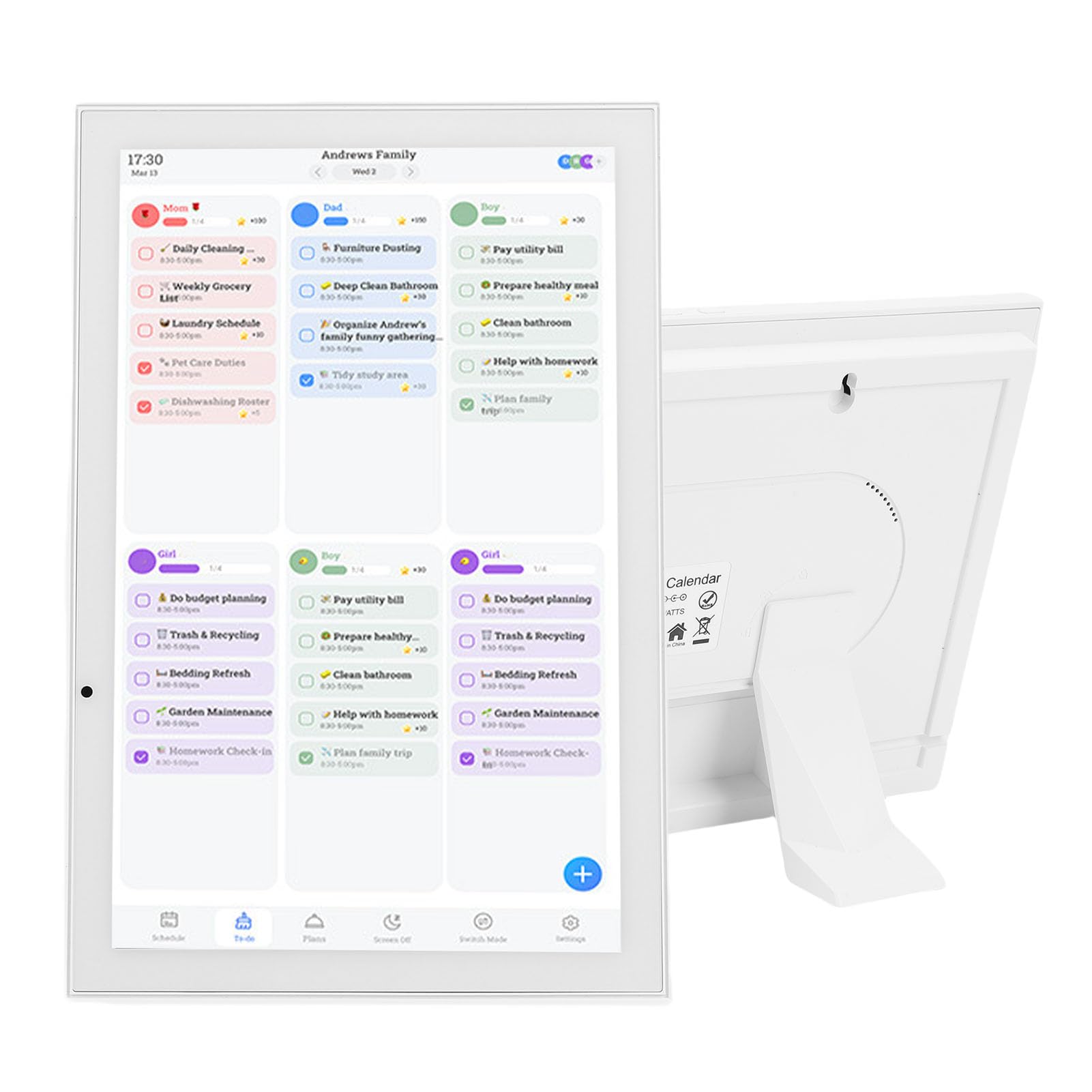 Socobeta Calendario Digitale da 10,1 Pollici Touch Screen Smart Family Planner per Grafico Interattivo dei Lavori Domestici e Gestione delle attività Bianco (Spina UE 100-240 V)