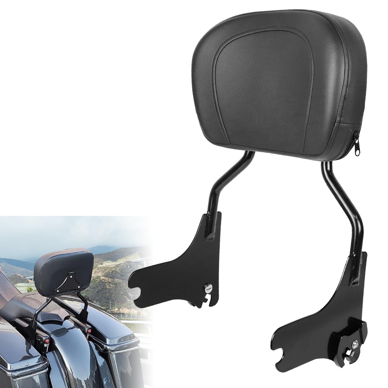 Detachable Upright Passenger Backrest Sissy Bar With Back Rest Pad Compatible With For Touring Road King Street Glide Electra Glide Road Glide FLHR FLHX FLHT FLTR 1997-2008?Black?
