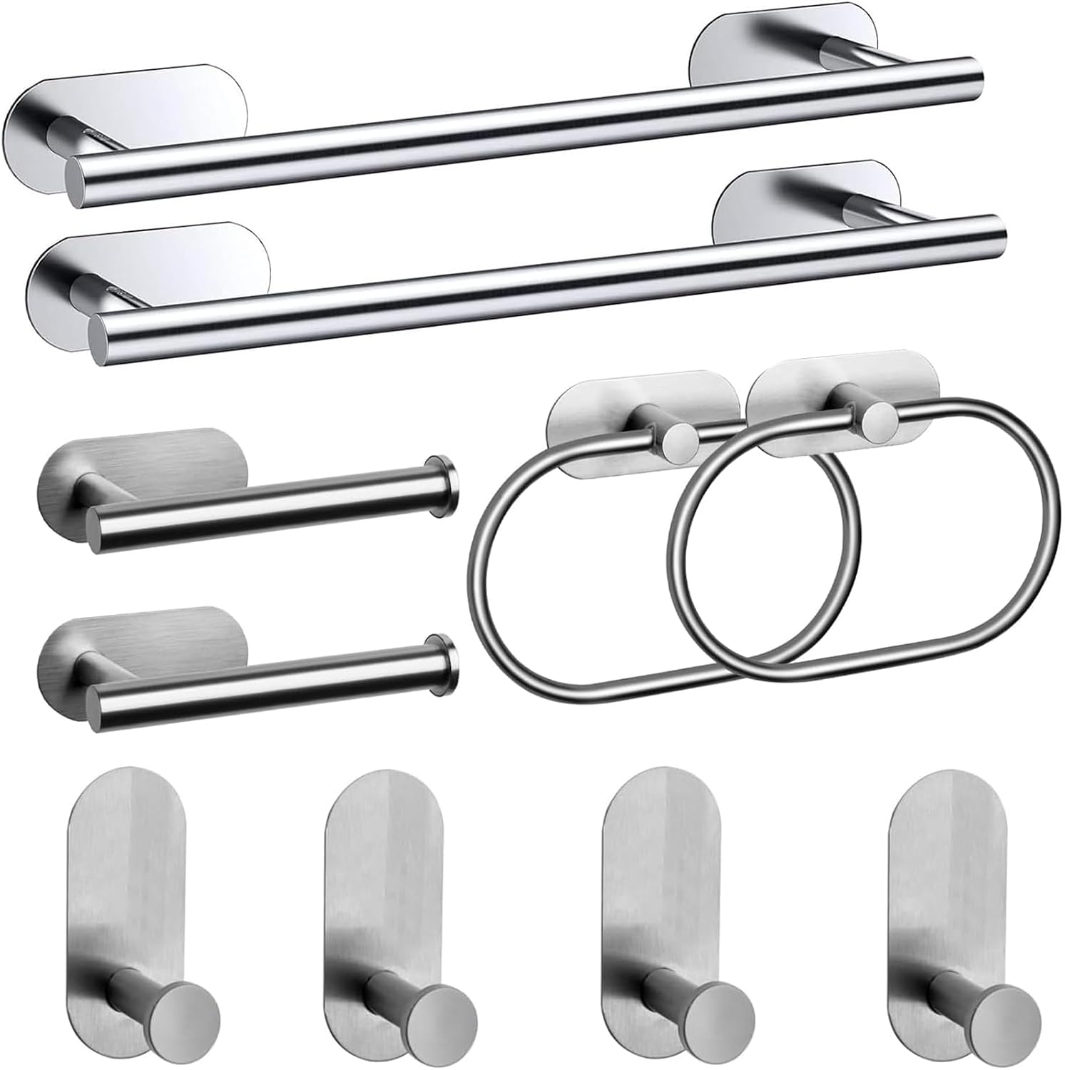 Bathroom Hardware Set, 16" Bathroom Towel Holder with Toilet Paper Holder, Towel Ring, Towel Hook, Bathroom Accessories for Kitchens, Laundry Rooms (10, Sliver)