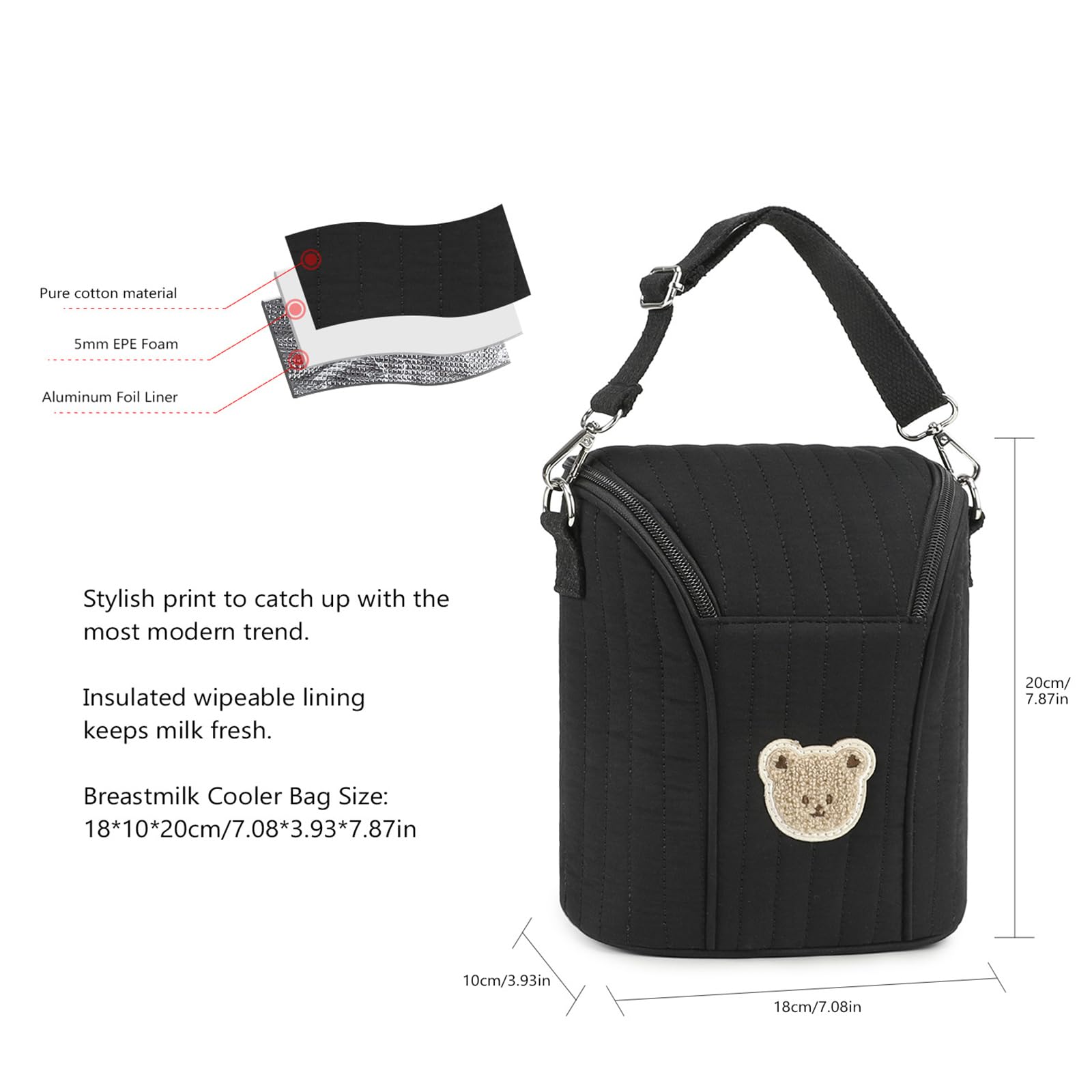 Niedliche Bären-Kühltasche for Babyflaschen, wiederverwendbar, isoliert | Wiederverwendbare isolierte Babyflaschentasche aus Baumwolle mit abnehmbarer Schnalle for Babys
