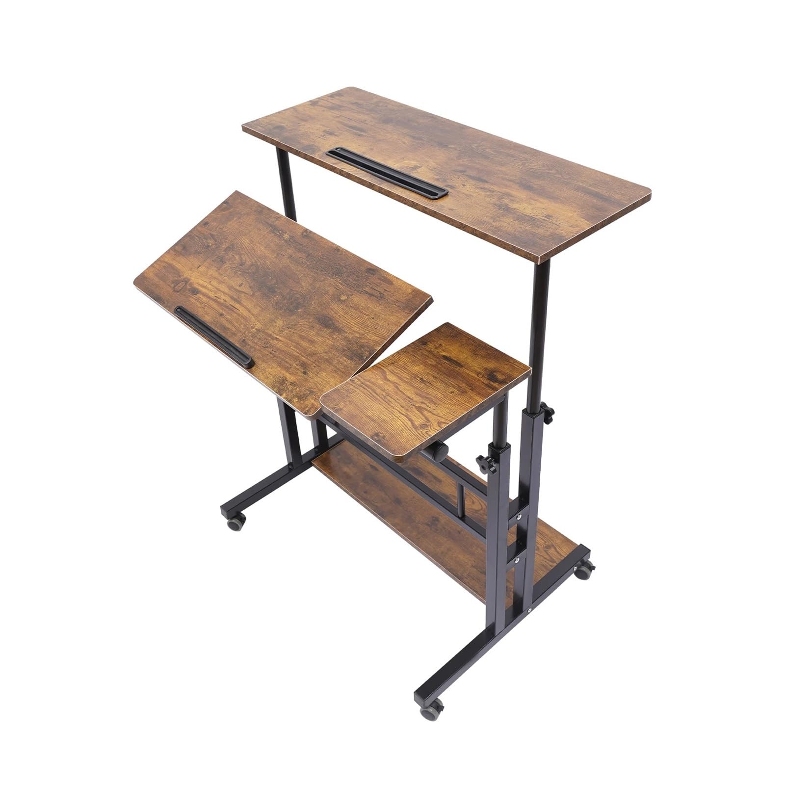 Bureau d'ordinateur mobile réglable et chariot polyvalent assis-debout