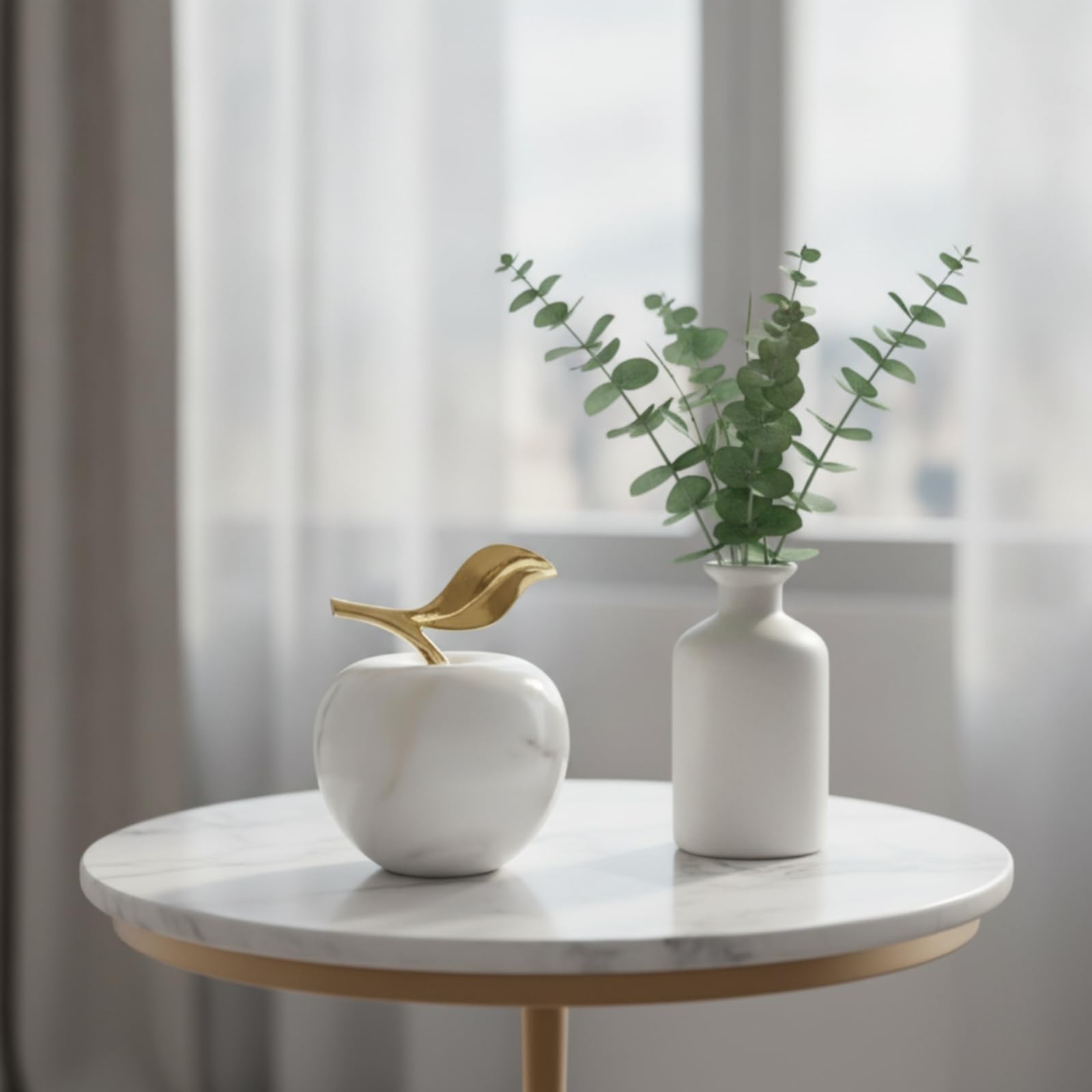 Decorazione in Marmo con Foglia in Lega Elegante Soprammobile Decorativo Lucido Scultura da Tavolo per Amanti Del Design, Collezionisti, Ufficio, Mela Grande