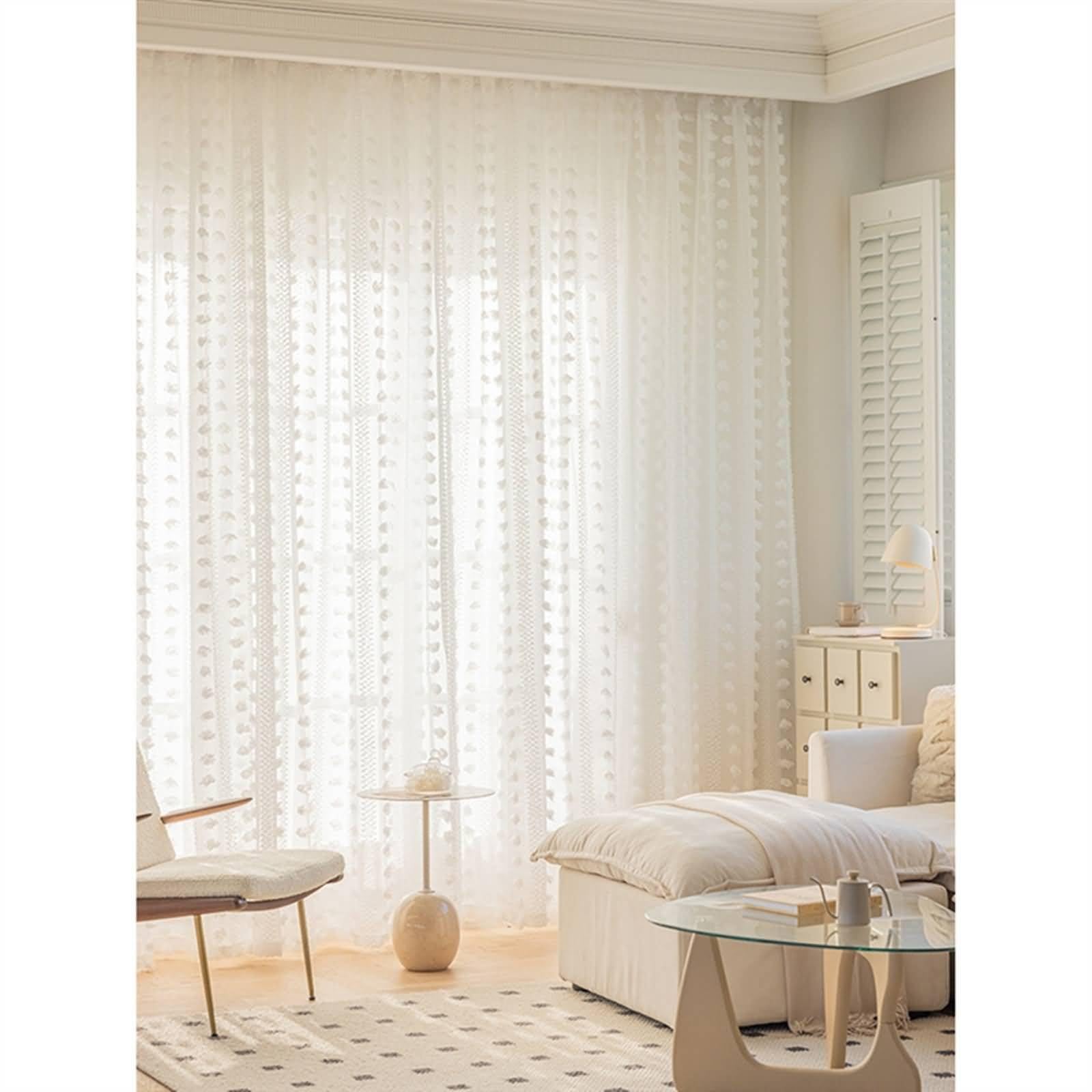 Długie zasłony do sypialni, zasłony dla dorosłych biały żakard poliester 2 panele 107W x 138L cm