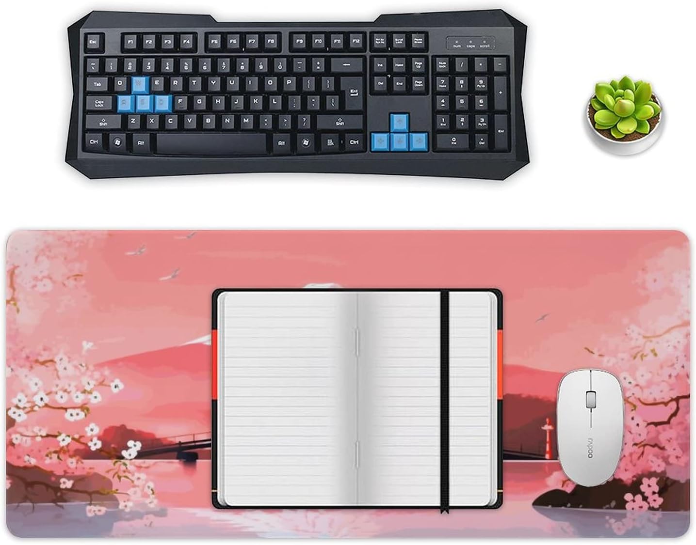 Pink Cherry Blossom Japanese Fuji Mouse Pads Desk Mat Extended Desk Pad Gaming Mousepad Cute Office Decor Computer Essentials Work Home Office Supplies 40x90cm