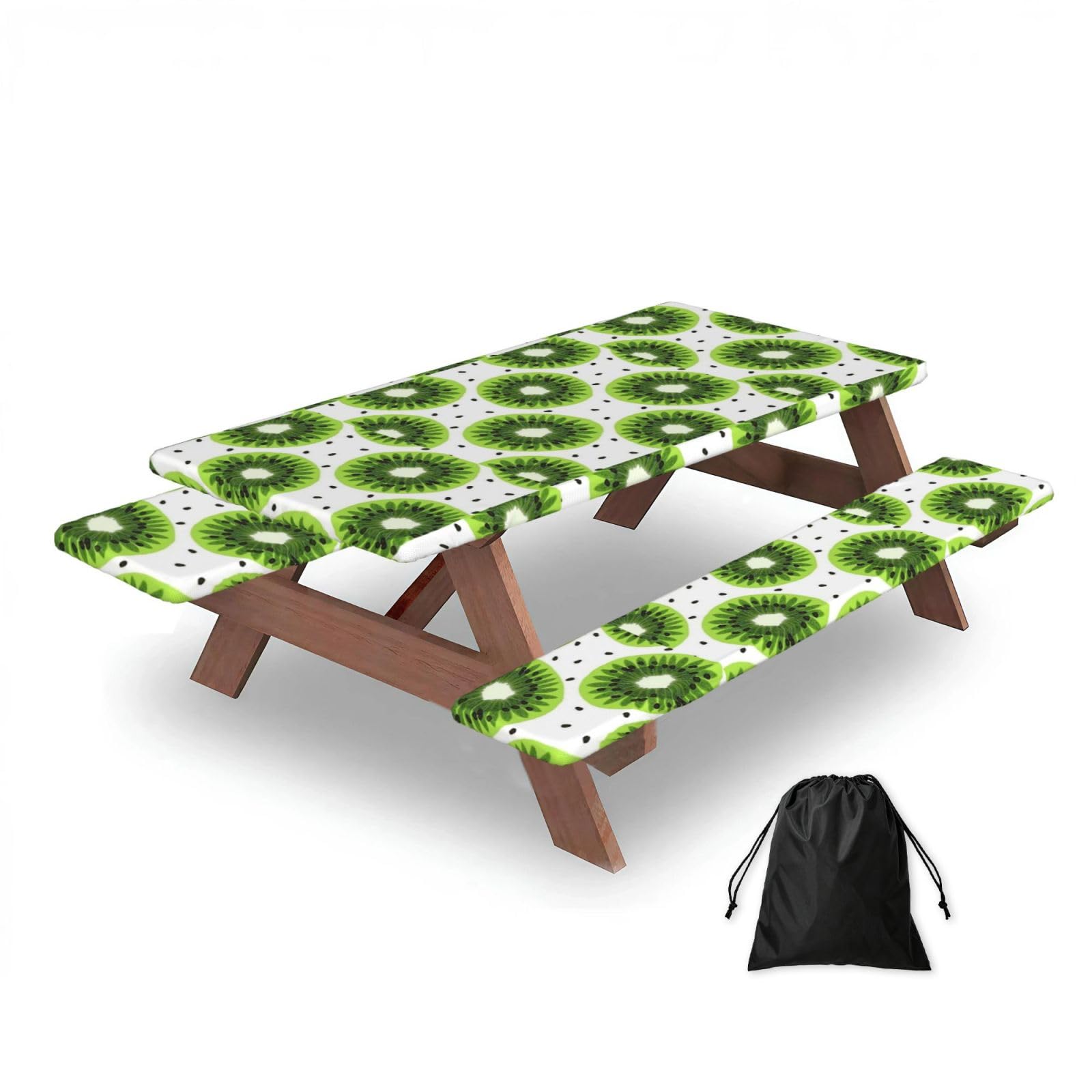 Dopklna As Picture Kiwi, Picnic Table Cover With Bench Covers -Waterproof Elastic Fitted Tablecloth For Garden Camping Patio 76X152cm