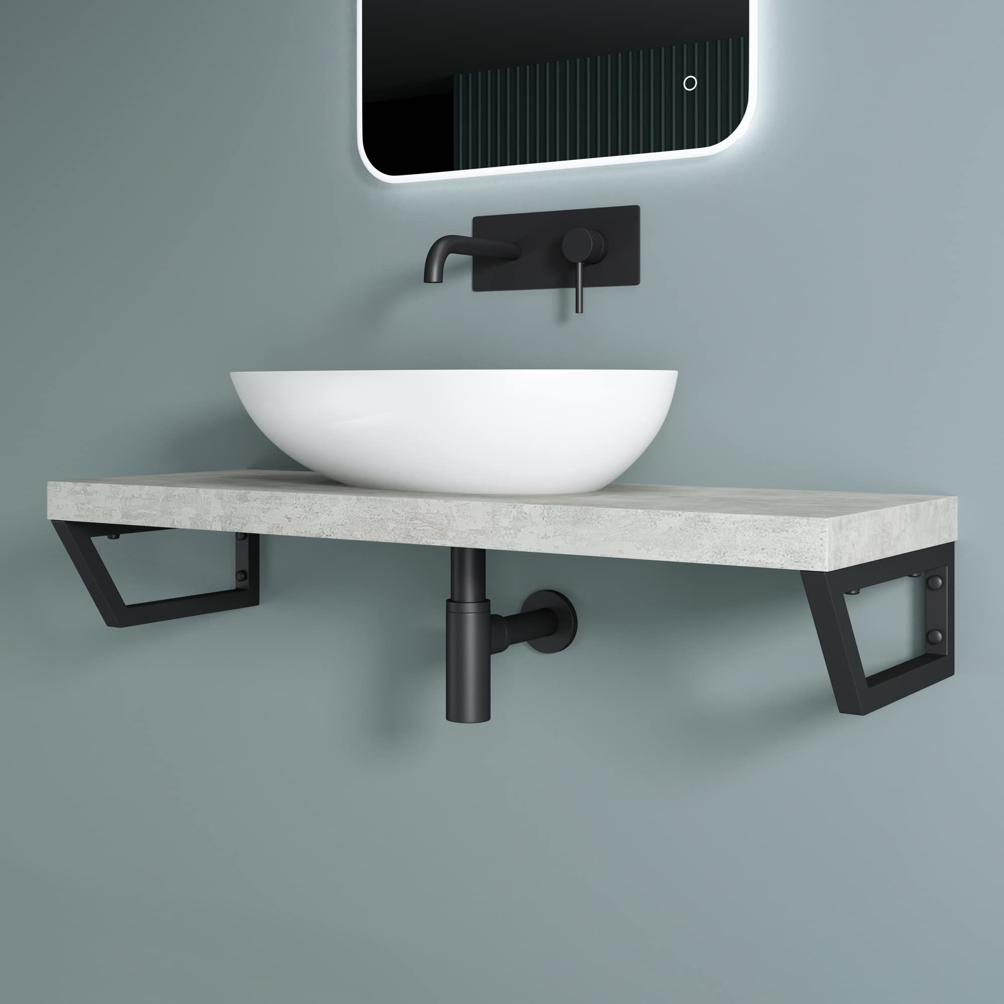 doporro Set di 2 Staffe per Lavabo Reggimensola Trapezio 380x150 mm in Acciaio Inox Nero, Supporti da Parete per Mensole, Lavabi e Portasciugamani - WH04