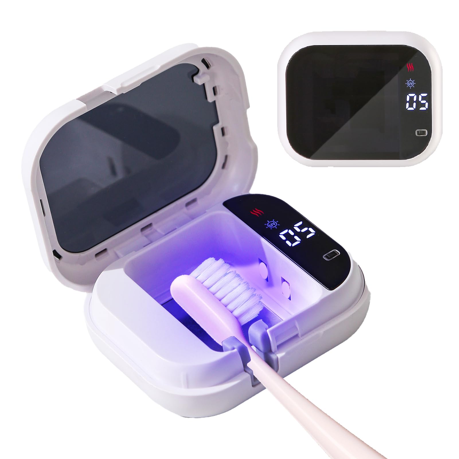 Limpiador de cepillos de dientes UV-C, funda de viaje portátil para cepillo de dientes manual/eléctrico, soporte magnético y funda recargable para cepillo de dientes de cualquier tamaño