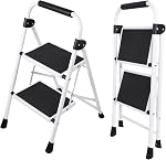 Sweetcrispy 3 Step Ladder, Folding Step Stool with Wide Anti-Slip Pedal, 800lbs Sturdy Steel Ladder, Convenient Padded Handle, Lightweight, Portable Steel Step Ladder, Matte Black