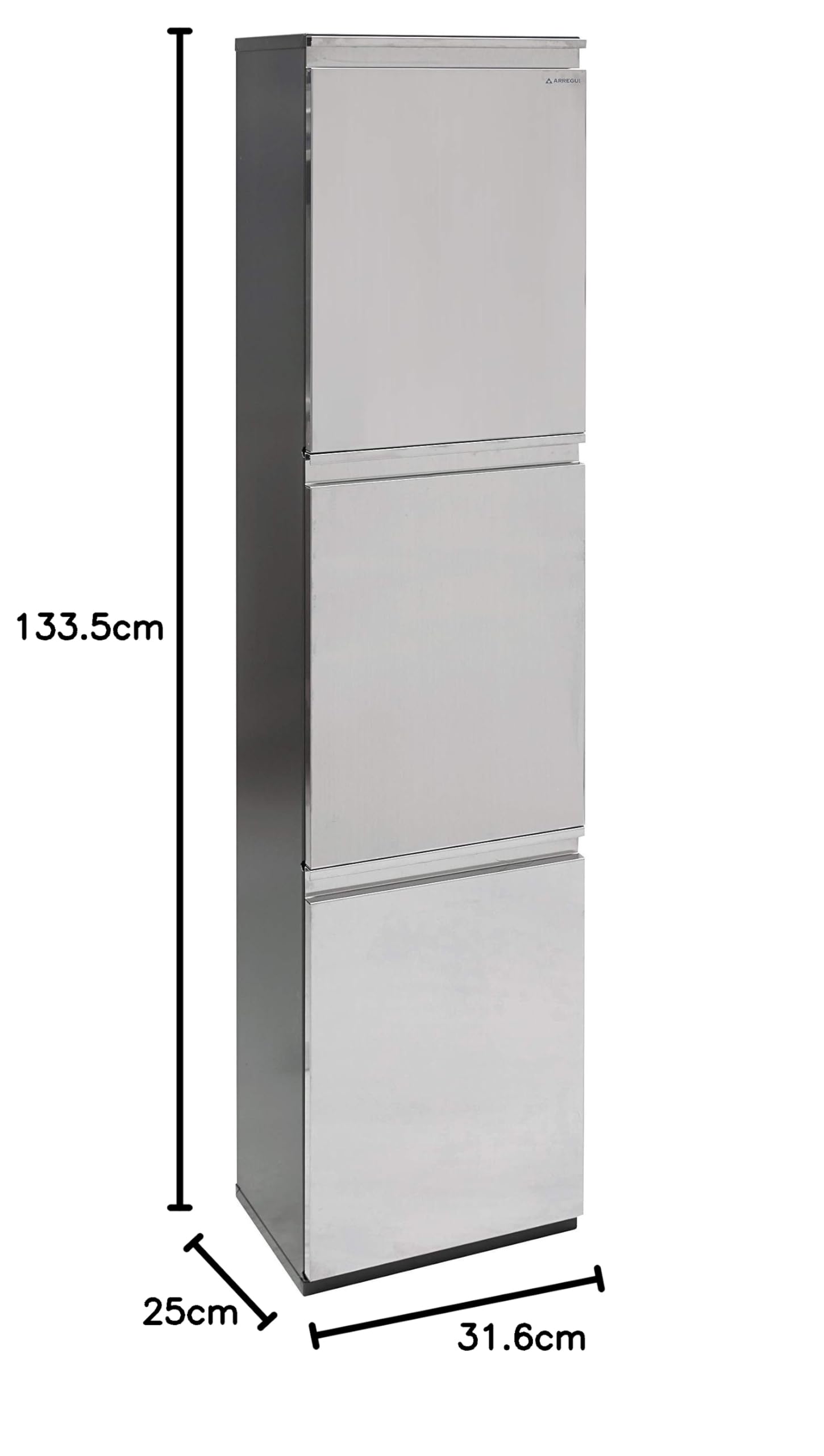 Arregui Vario CR305 Pattumiera Differenziata 3 Scomparti | 3 x 16L (48L) | Contenitore in Acciaio Inox | Mobile per Raccolta Differenziata | Cestino per Spazzatura da Cucina e Ufficio