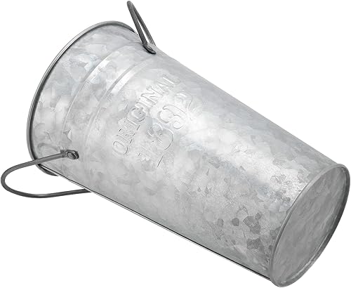 Miniatura 4 de MANCHAP Paquete de 4 jarrones de metal galvanizado de 8 pulgadas, cubo pequeño de metal galvanizado vintage de granja