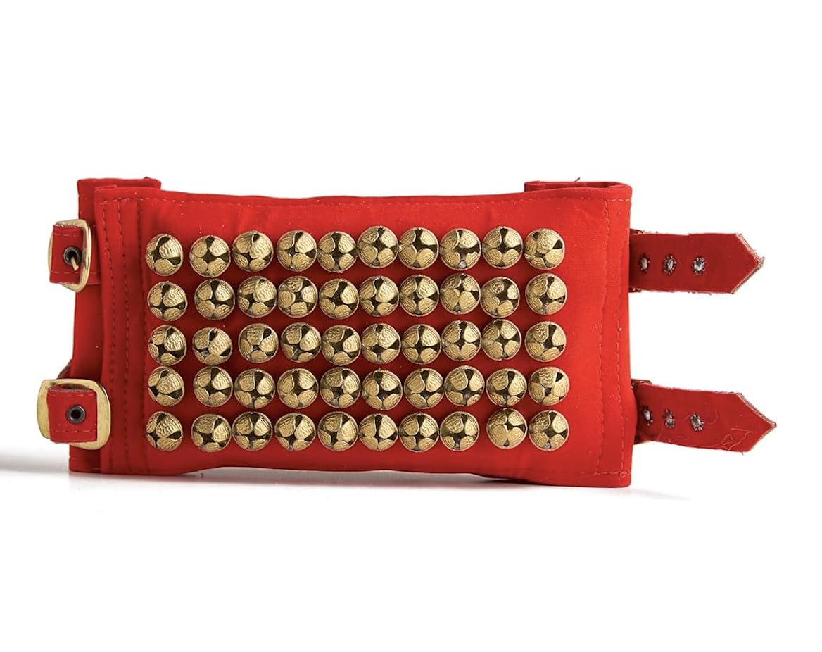 Ghungroo World Brass Ghungroo Ankle Bells Velvet Pad for Classical Kathak Dance with Adjustable Strap - Red-image-33