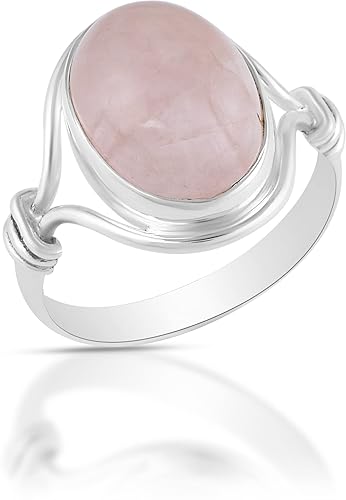 Solid 925 Sterling Silver Ring For Womens Natural Rose Quartz Ring Sterling Silver Statement Ring Oval Gemstone Ring