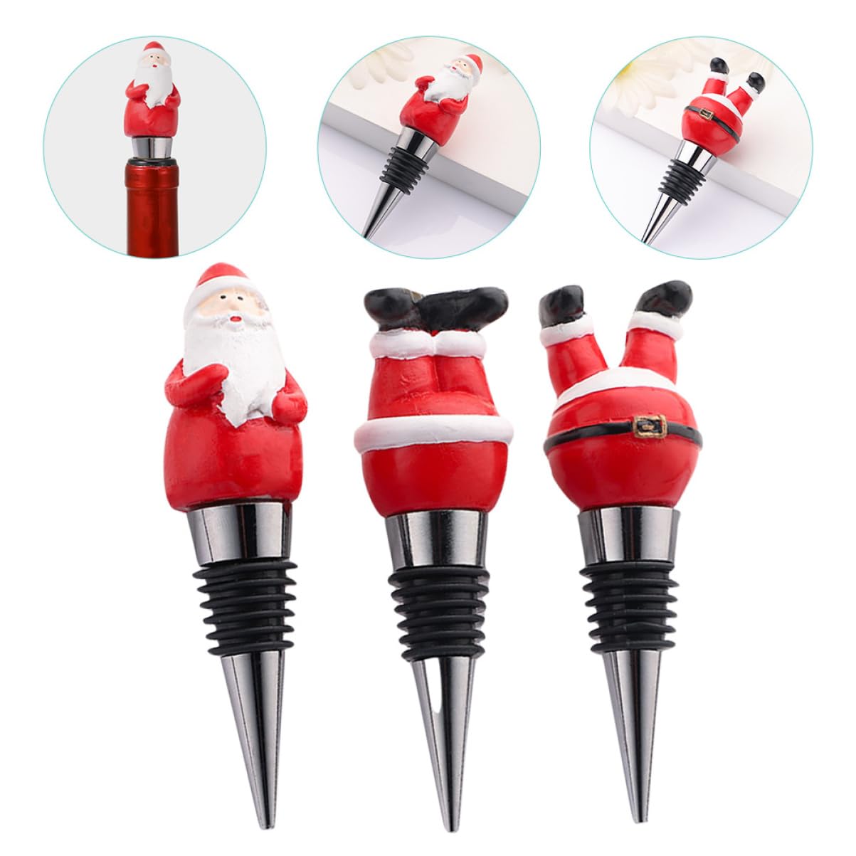 VICASKY Juego de 3 Tapones de Vino navideños de Metal, tapón para Botellas de Vino Tinto y de Oliva, Elegantes corchos para Ocasiones Festivas y