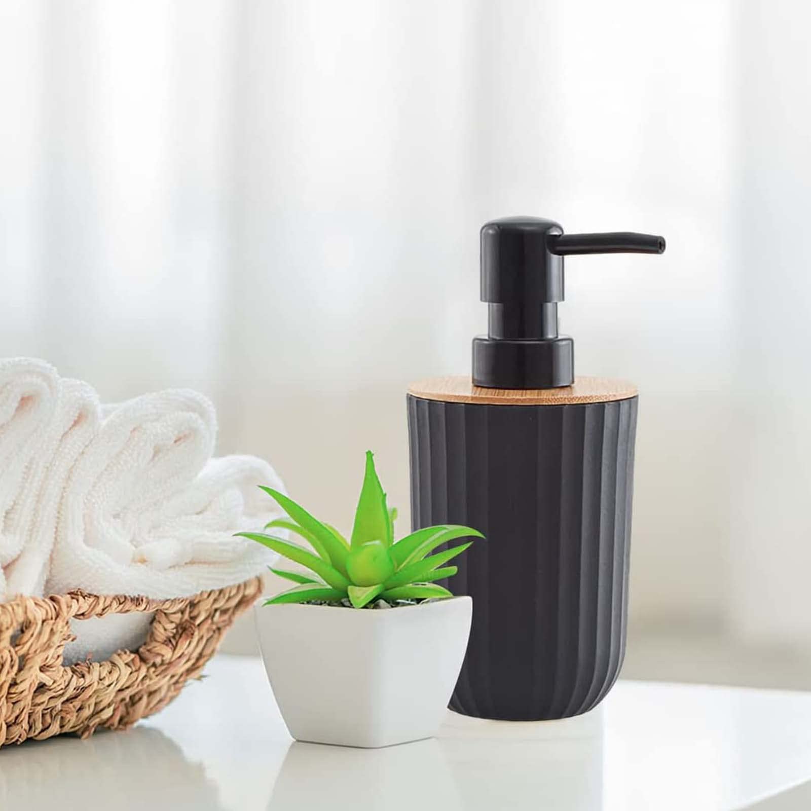 8 Piezas Juego de Accesorios de BañO, Juego de Dispensador de JabóN Hecho de Bambú, Juego de BañO, con Dispensador de LocióN, Cubo de Basura, Jabonera, Porta Cepillo Dientes,Blanco