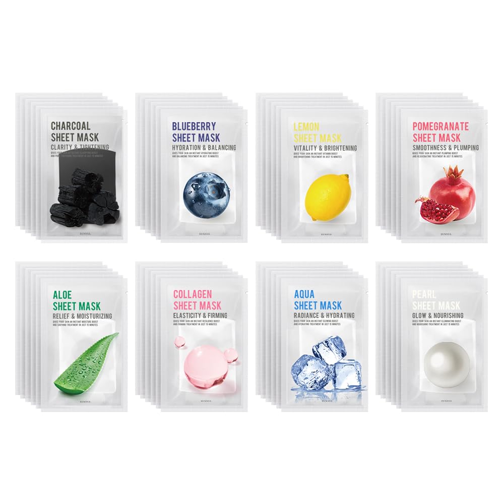 [PAKET VON 48] EUNYUL Purity Gesichtstuchmasken 8 Typen 6 set (22 ml x 48 Stück) Koreanische Hautpflege Tuchmask