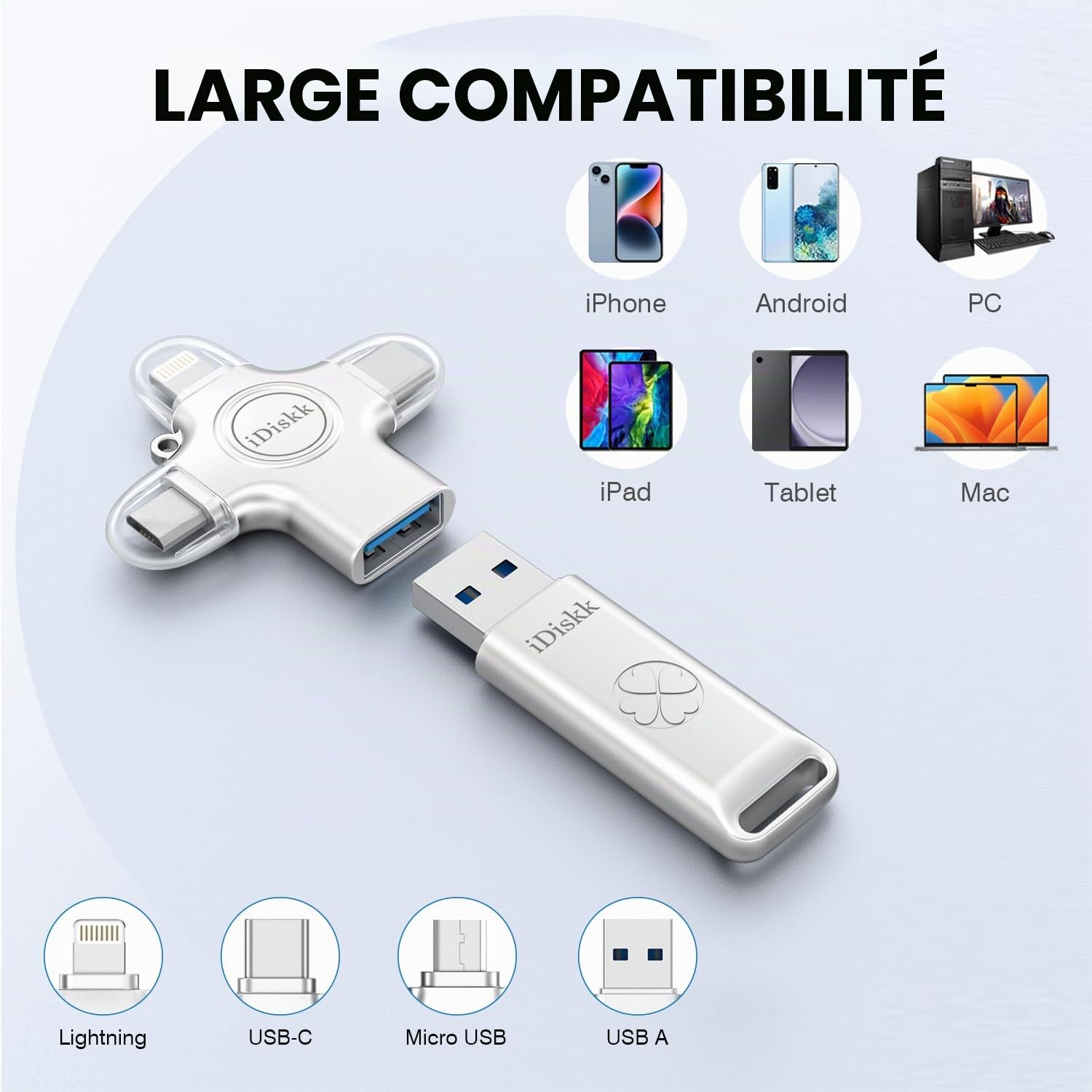 iDiskk Clé USB 128 Go de Sauvegarde Automatique pour transférer et Sauvegarder des Photos, des vidéos, des Photos pour iPhone, iPad, Android, Mac et PC