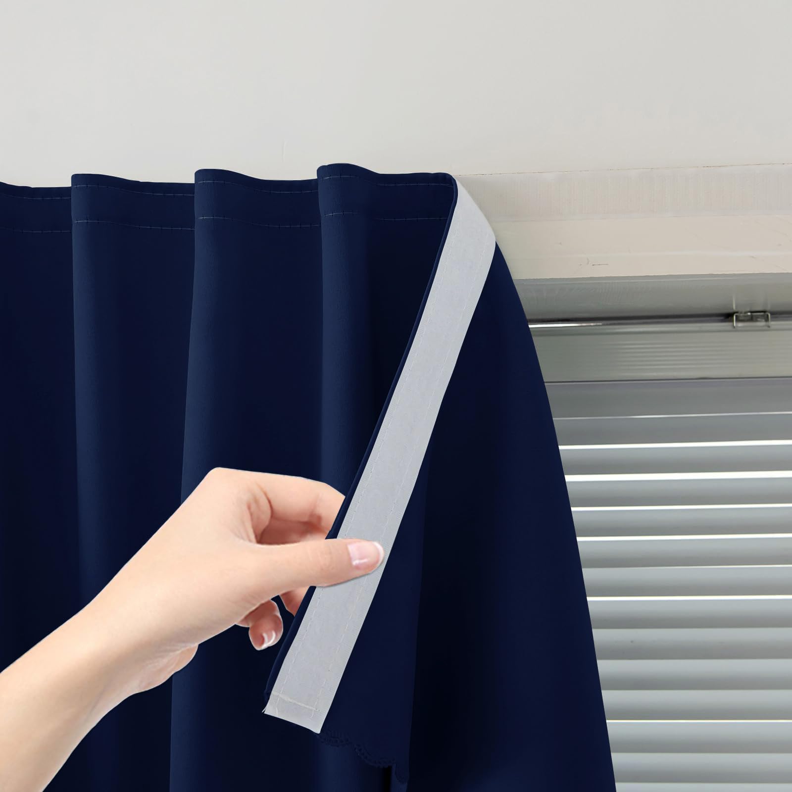Sovtfides Self Adhesive Portable Blackout Curtains for Bedroom Easy to Install Window Thermal Lnsulated Kitchen Room Darkening Small Window Curtains, 47" W X 96" L, Navy Blue, 1 Panel โ image 1