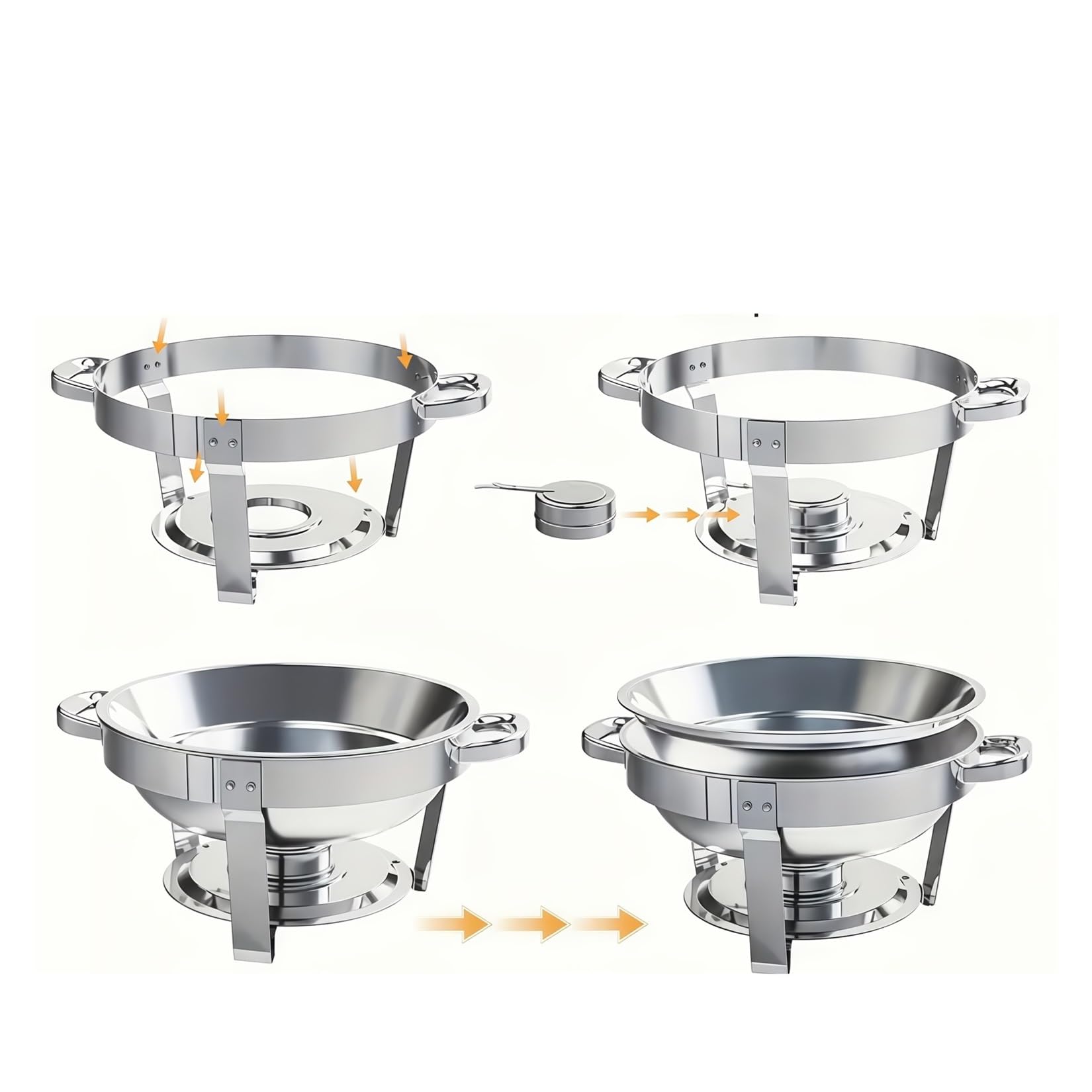 Set di Riscaldavivande per Buffet Chafing dish rotondo in acciaio inox, set scaldavivande for buffet, catering, con teglia for cibo e for acqua, coperchio, supporto solido contenitore for combustibile