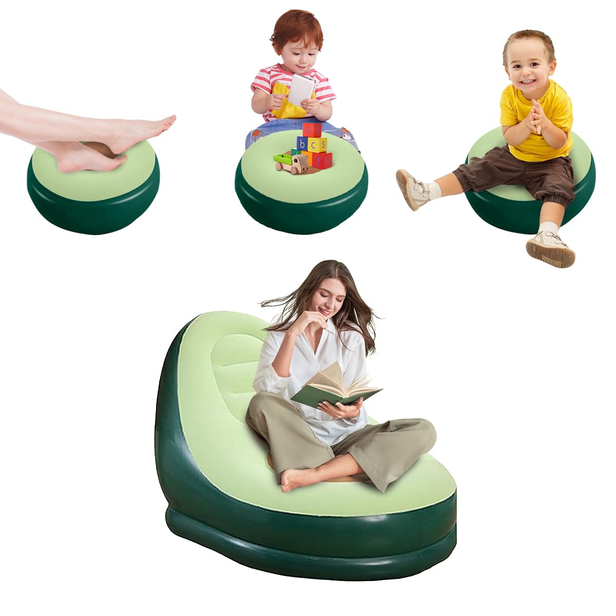 Baiao Inflatable Lounger Chair with Ottoman and Footrest, Flat Air Lounge Chair, Indoor Foldable Deck Chaise Lounges, Travel Camping Picnic Beach Chair (Beige), Outdoor Lounge Chair (Avocade)