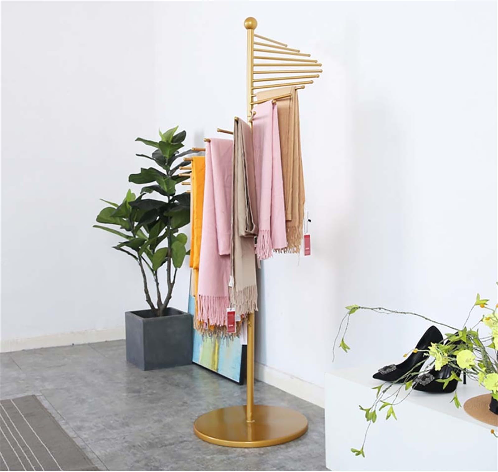 Soporte de Bufandas en Espiral Independiente, estantes metálicos para Bufandas, Soporte para Hijab para Tiendas de Ropa, Uso Comercial y doméstico, estantes Que,Gold-L(170cm)