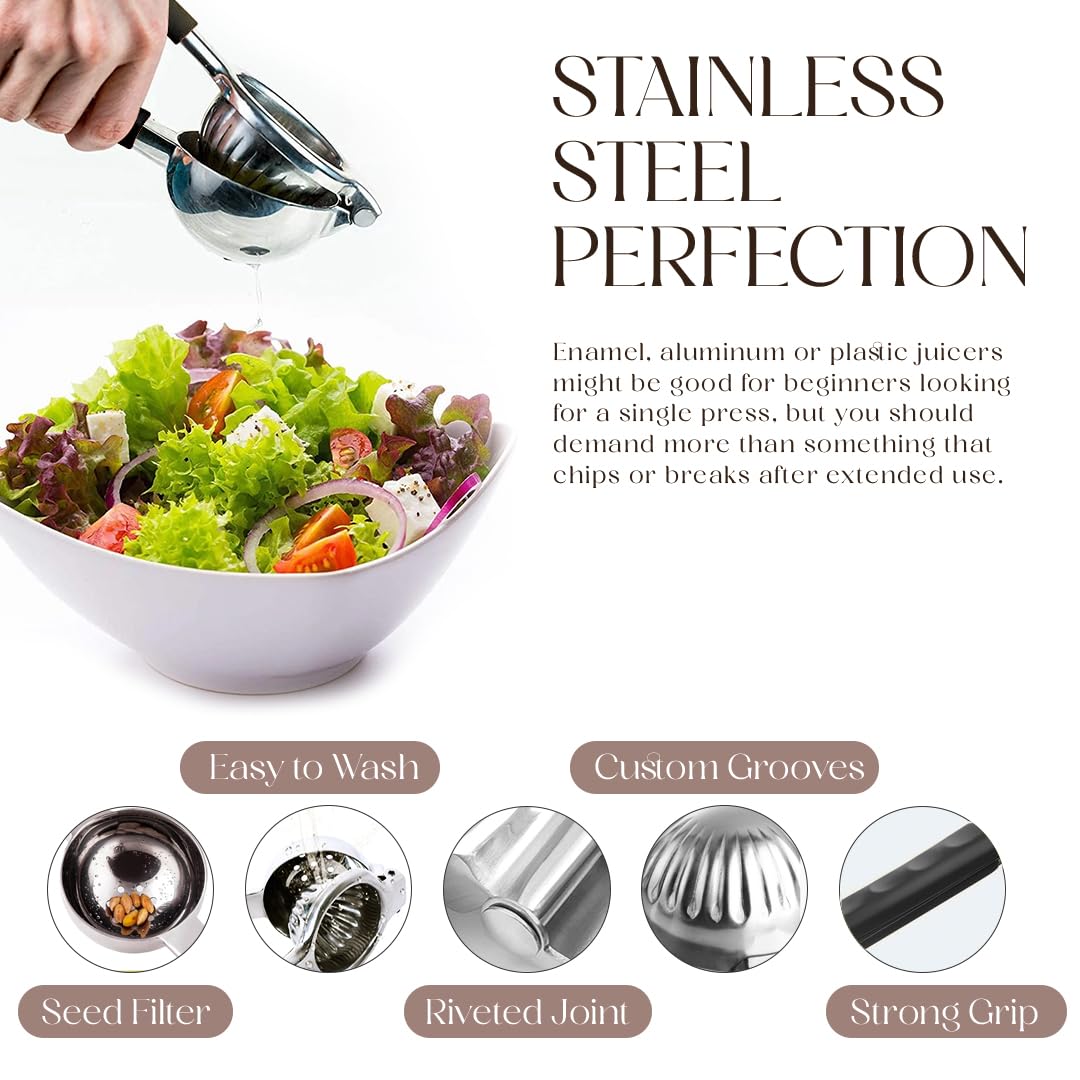 Bellemain Spremiagrumi | Spremiagrumi in metallo | Spremiagrumi | Spremiagrumi in acciaio inox con manici in silicone | Spremiagrumi manuale, spremiagrumi a mano | Spremiagrumi da bar per barista