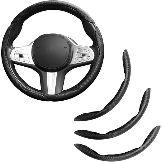 Funda Volante Fibra Carbono 3 Unidades - Antideslizante, Diseño Mariposa Segmentado - Universal Protector Volante Para 99% Coches