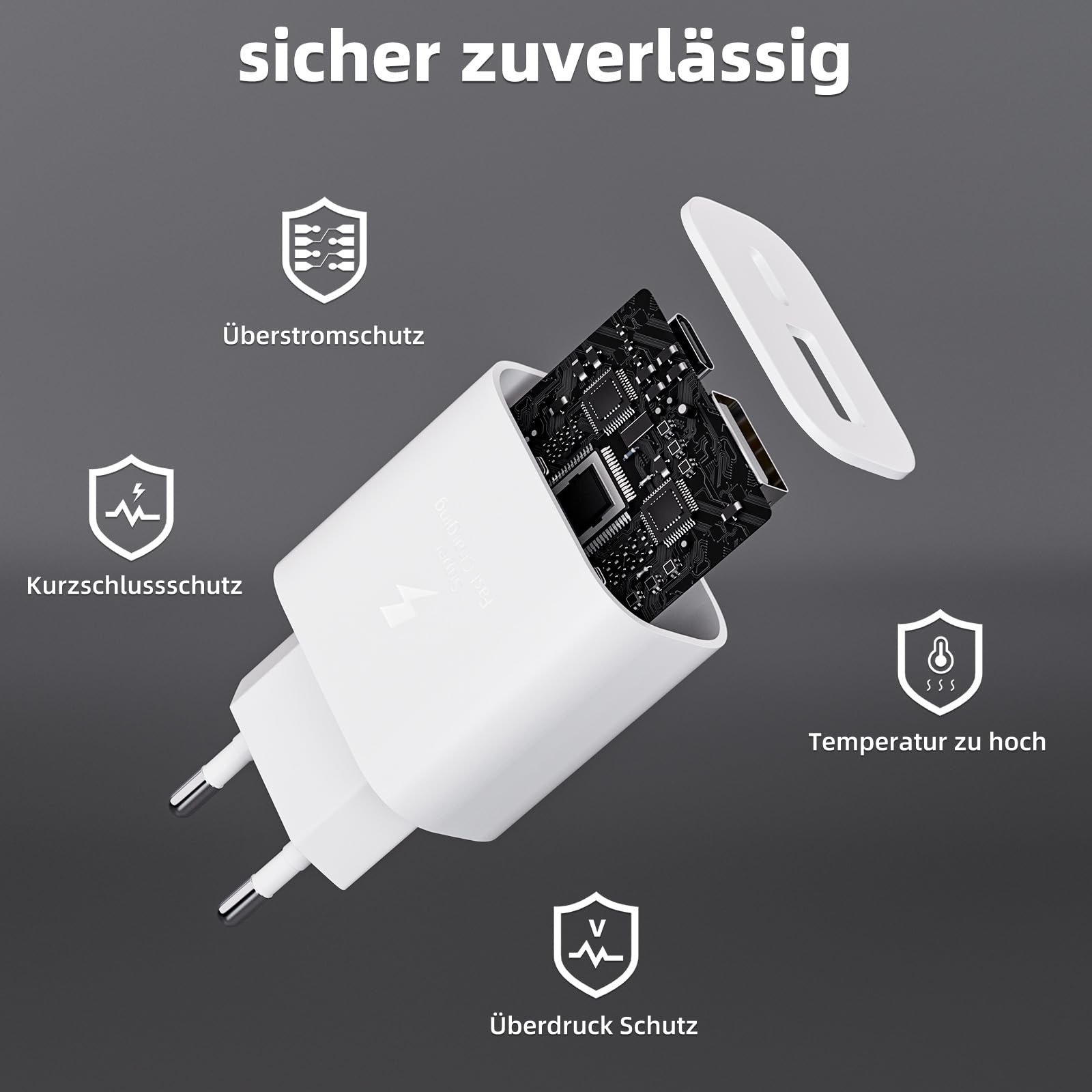 USB C oplader en oplaadkabel, 25 W 2 poorten USB C Power Adapter met 1,8 m snellaadkabel voor iPhone17 16 15 Pro Max/Plus, iPad Air/Pro, Samsung, snellader, mobiele telefoon, voeding