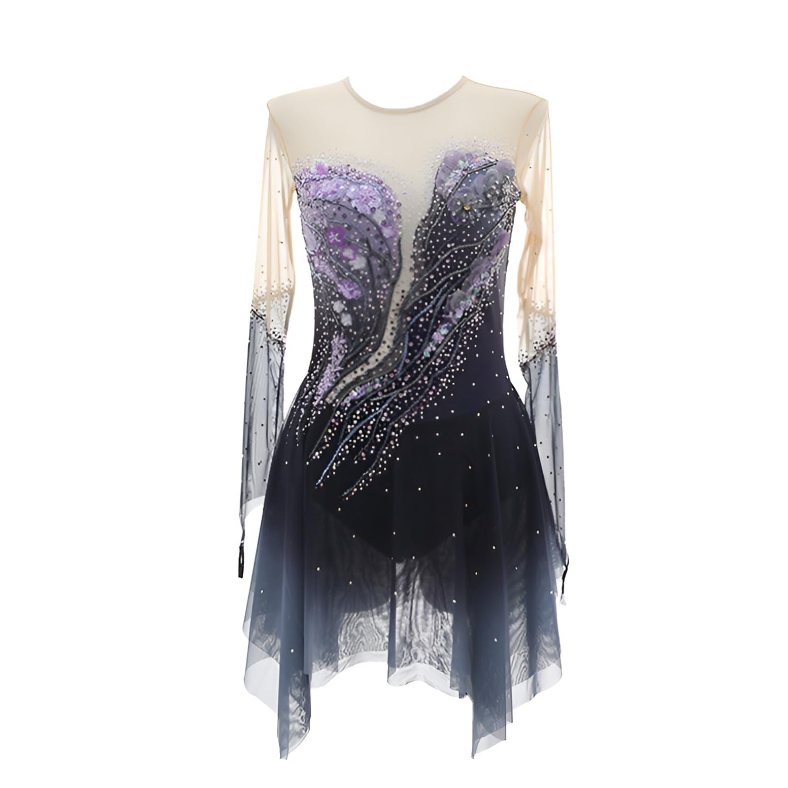 Kmarouse Figure Skating Dress for Girls Breathable with Rhinestones Ice Skating Dress for Competition and Performance(XL)