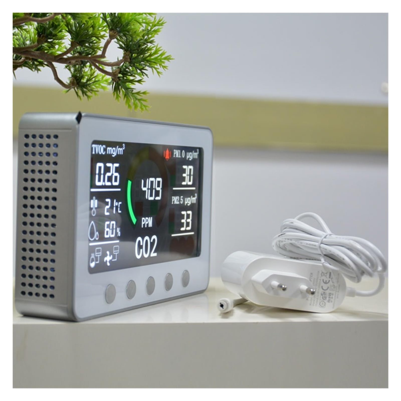 Monitor jakości powietrza, Wi-Fi Smart 6 w 1 Monitor gazu CO2 Zmierz PM2.5 PM1.0 TVOC Temperatura Wilgotność Czujnik jakości powietrza