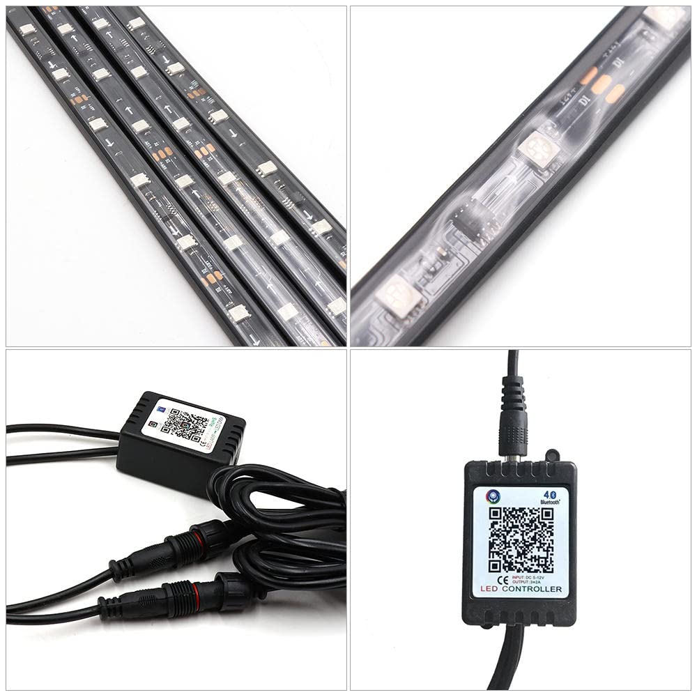 4PCS APP Control Car Flexible 12V LED Strip Ambiente decorativo LED RGB Under Car Glow Underbody Lights System Kit de luces de neón-60x2 y 180x2 cm