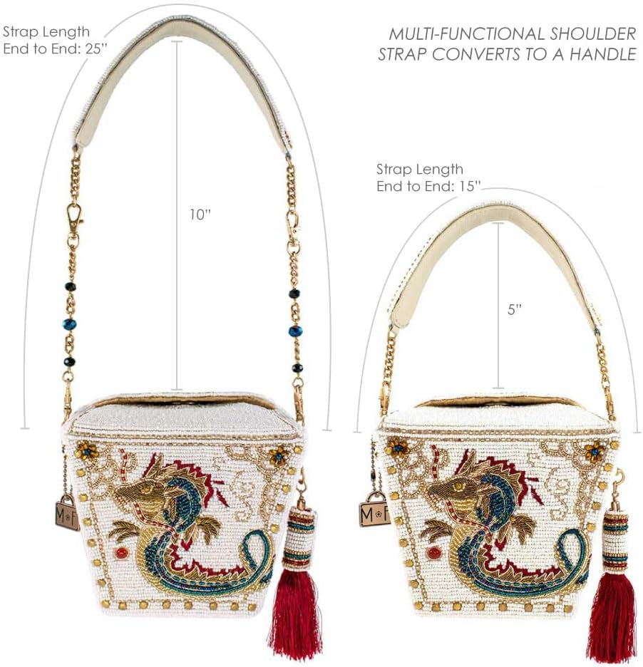 Mary Frances Noble Dragon Beaded Top Handle Handbag – Oriental Bridal Evening Bag with Magnetic Closure for Weddings, Parties, Travel, Multi