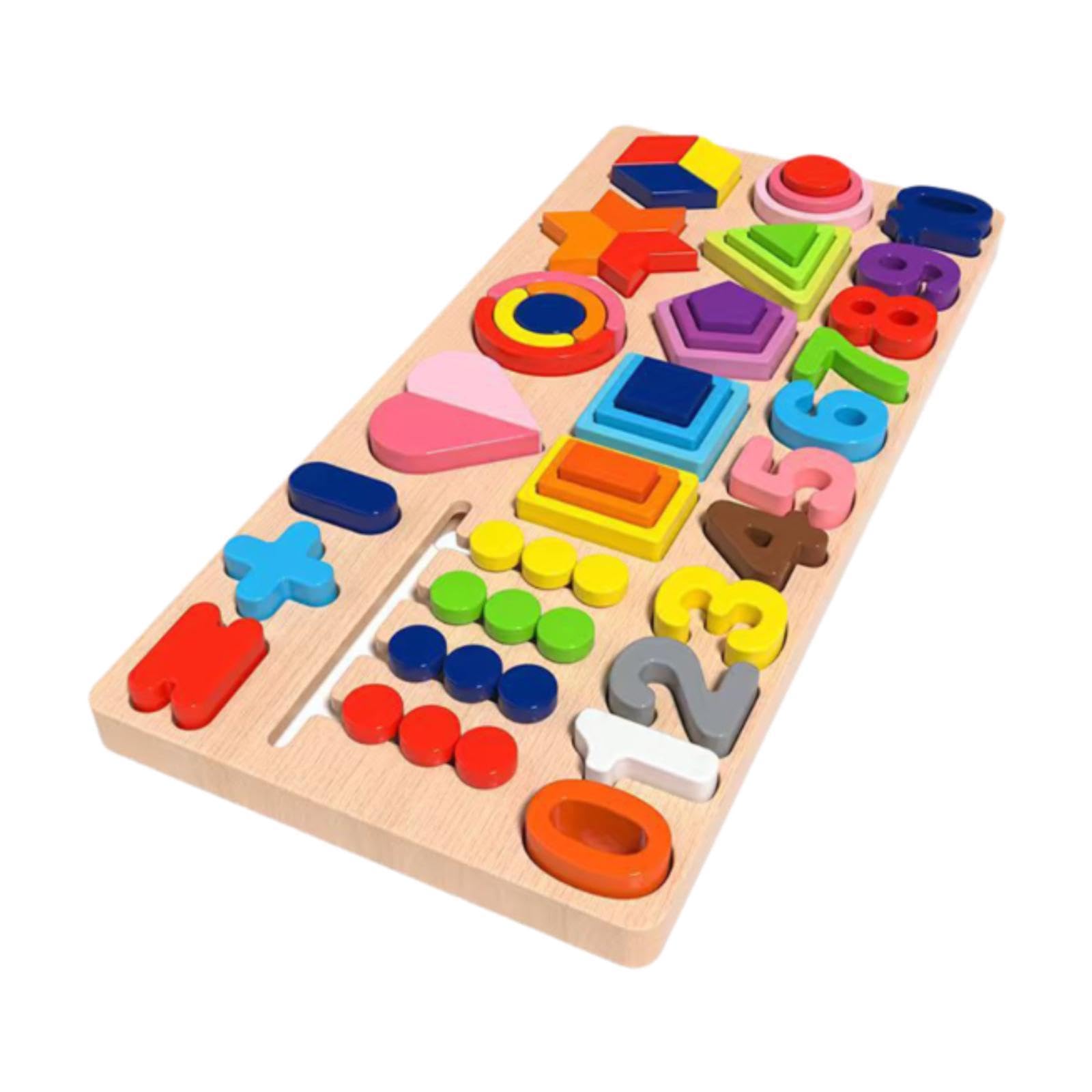 Puzzle Formes Bois Bloc Numérique Jeu Anneau Empilage Sensoriel Fonction Éveil Mathématique Convient Préscolaire Enfants Cadeau 45cmx21cmx4cm