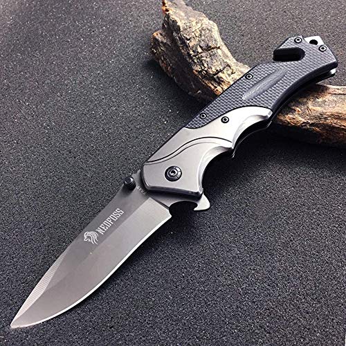 Image of NedFoss FA49 Pocket Knife for Men, 4-in-1, 3.5 inch 8Cr14Mov Steel, G10 Handle | Classic, Multitool, Glass Breaker, Seat Belt Cutter, Bottle Opener, Clip, Survival Knife for Emergency Rescue Situations EDC