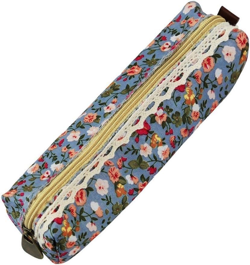 Image of Sky Blue Fashion Flower Print Case Bags Zipper Bag Pouches Holders and Pen Holders Zipper Design, Easy To Open Cloth, for adults,Rollerball Pens,Gel Ink Rollerball