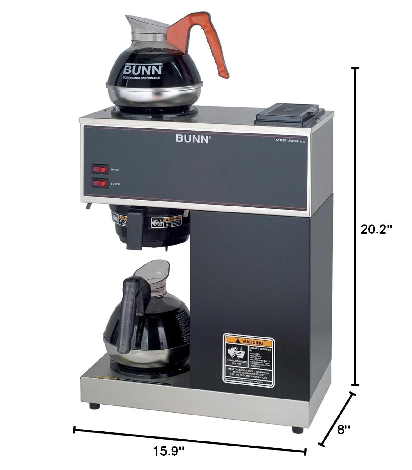 BUNN VPR-2EP 12-Cup Pourover Commercial Coffee Brewer With 2 Easy Pour Decanters & 1000 Coffee Filters, 33200.0002, 20115.0000