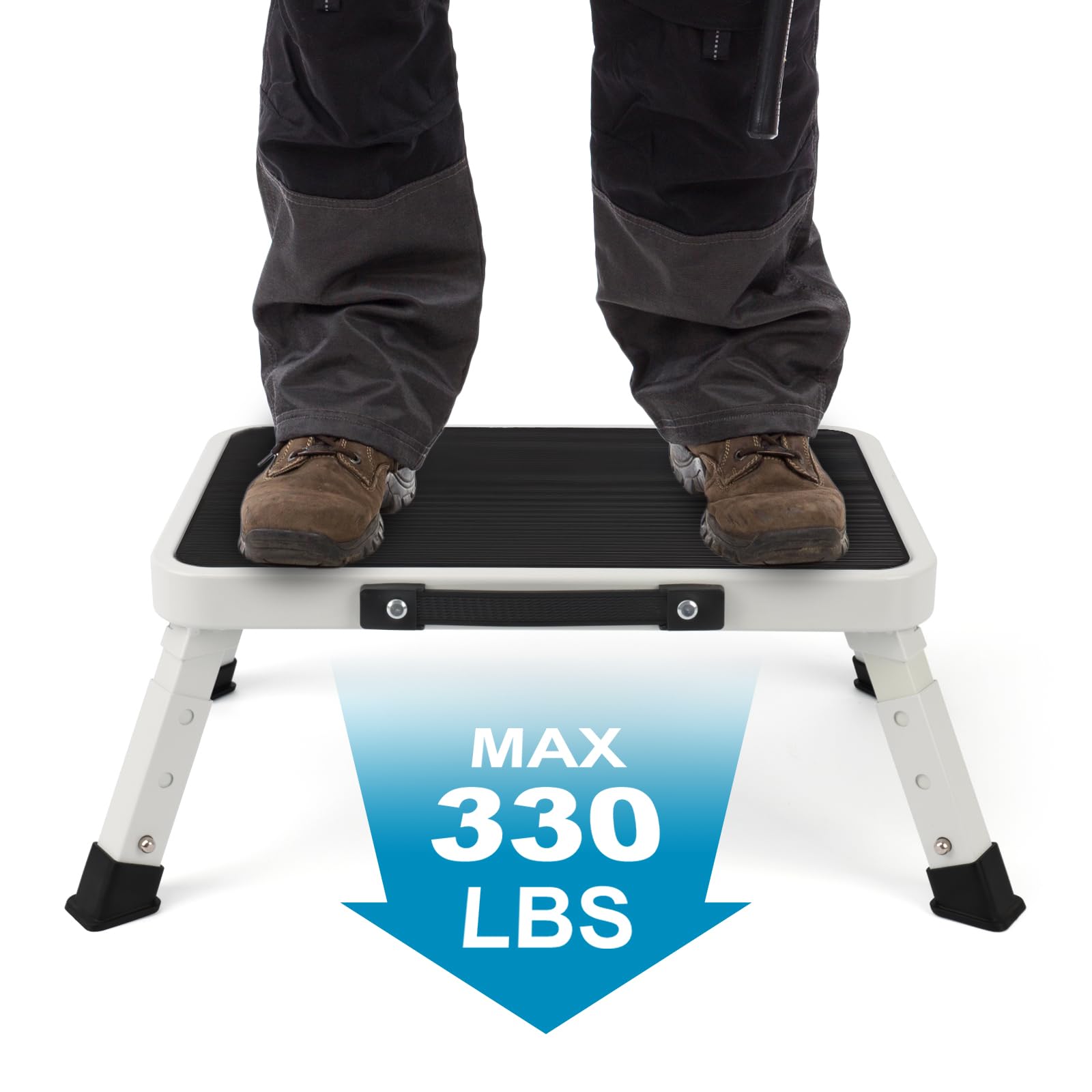 Valeo Folding Step Stool, Adjustable Step Stool with Non-Slip Platform, 330 Lbs Capacity, Step Ladder for Adults or Kids in Kitchen, Bathroom, RV, Camping, Office, White