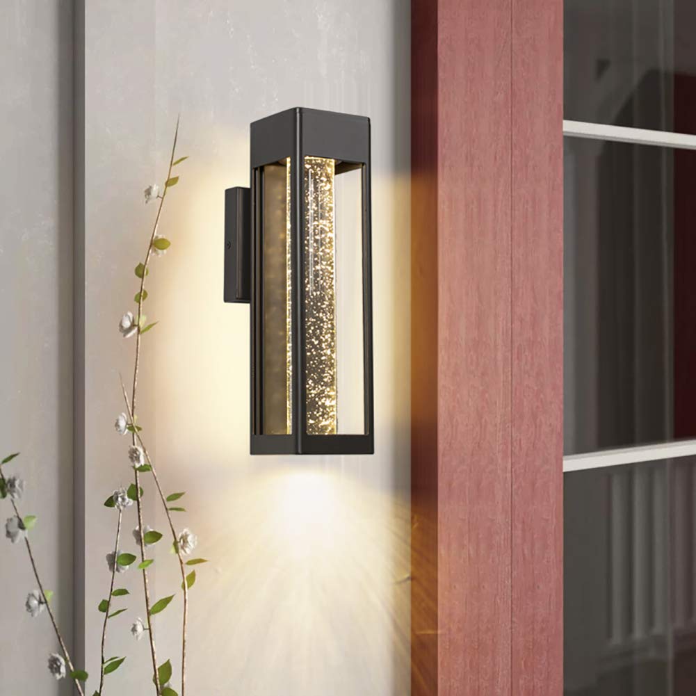 Amazon Co Jp Led屋内 屋外壁取り付け用燭台モダンウォールライト 11w Led屋外ウォールマウントシリンダーライト ブラック仕上げ バブルガラス 外壁マウントランプ スポーツ アウトドア