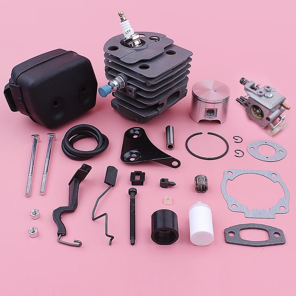 Kit de reparación de pistón de silenciador de Escape de carburador de Cilindro de 46mm, for Motosierra Husqvarna 55 51 501766605 503218202 503281504 503609171 Pistón de Cilindro de jardín