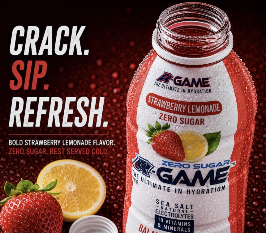 Image of A-GAME Zero Sugar Electrolyte Drink, Strawberry Lemonade Flavor, 12 Pack