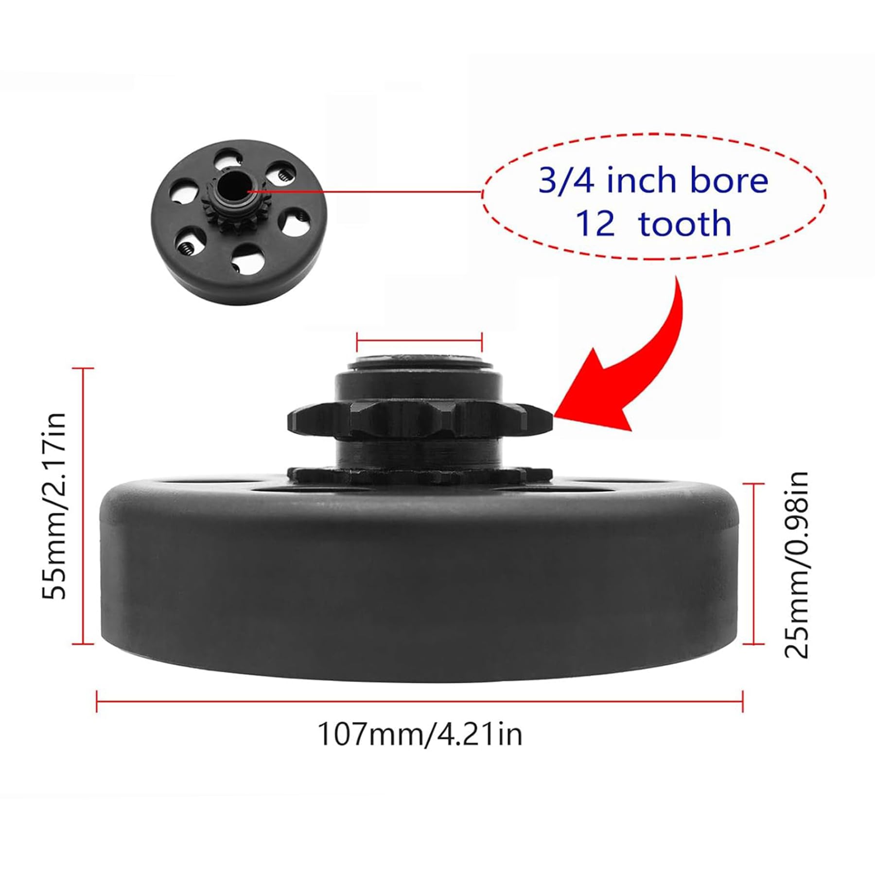 Amazon.com: Sutmorly Go Kart Clutch 12 Tooth 3/4'' Bore with