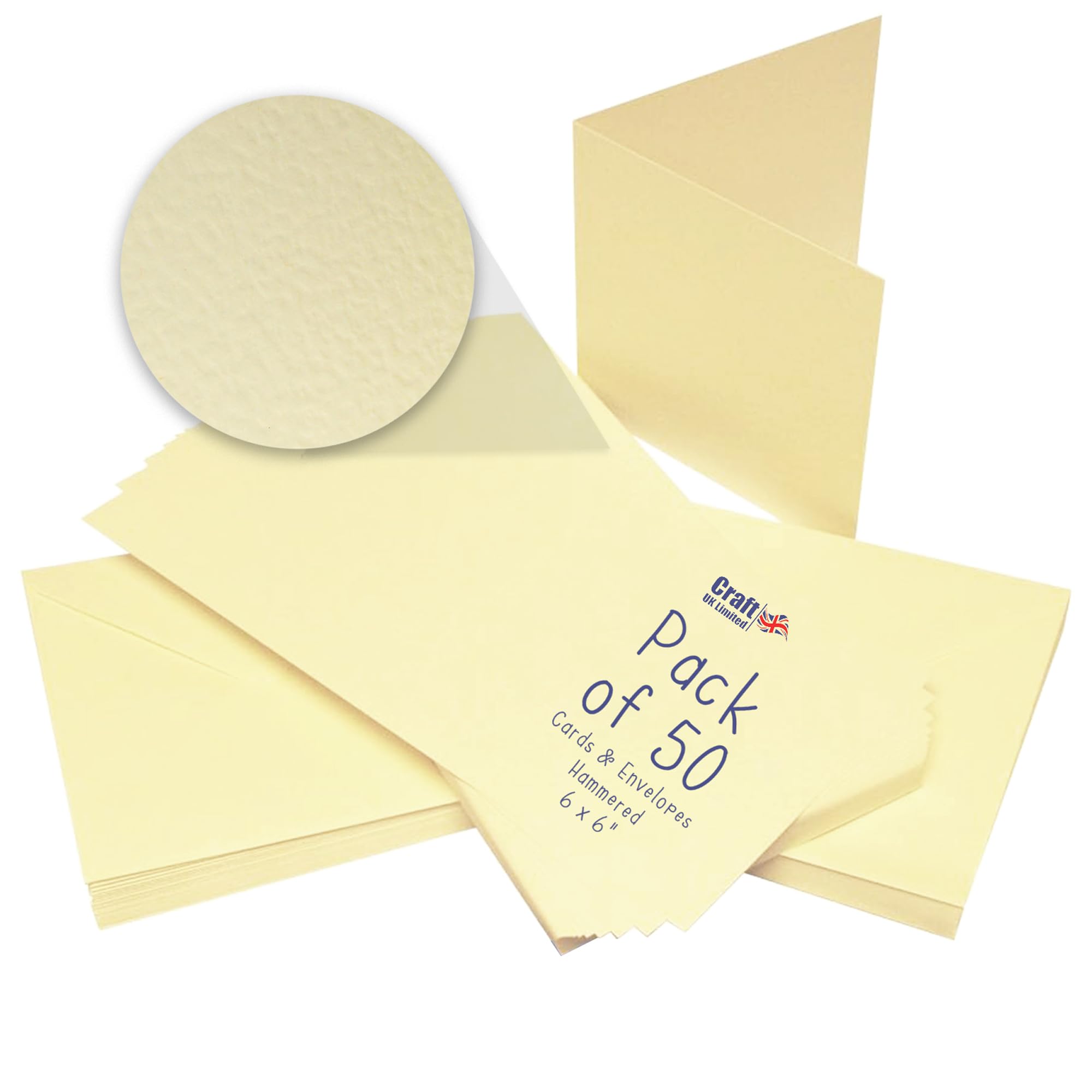 Craft UK W102 6 x 6 Inch Ivory Hammered Card and Envelope Pack of 50