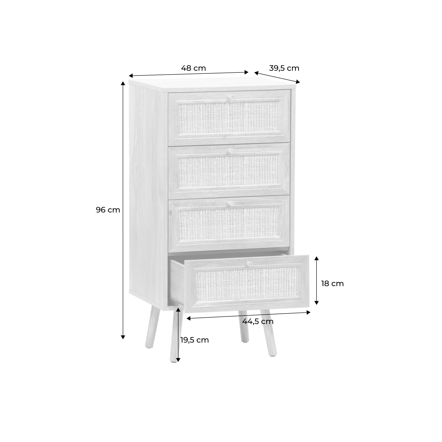 sweeek - Commode chiffonnier 4 tiroirs décor Bois et cannage