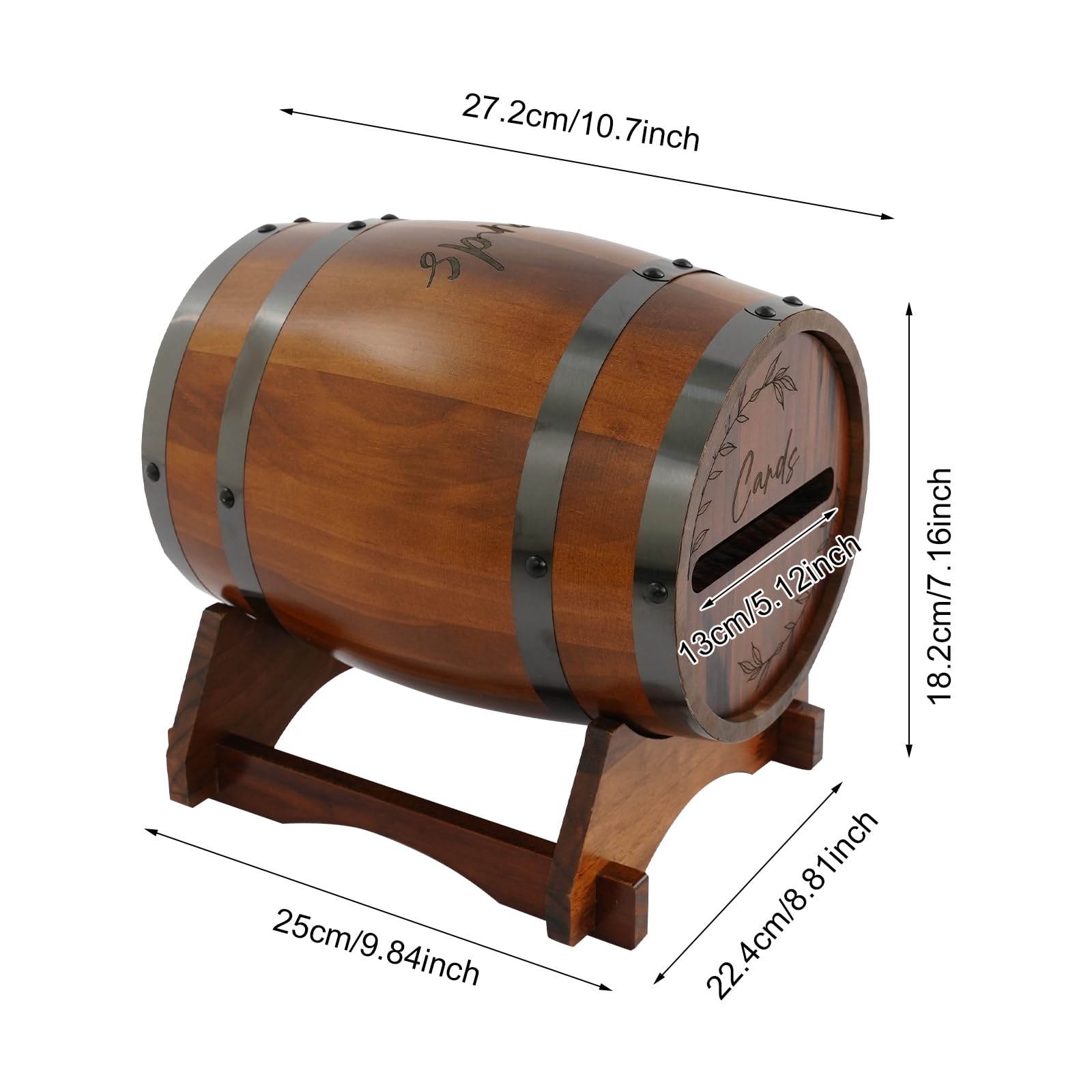Scatola per biglietti di nozze a forma di barile in legno, stile vintage, stile rustico, per buste e messaggi, in legno di pino